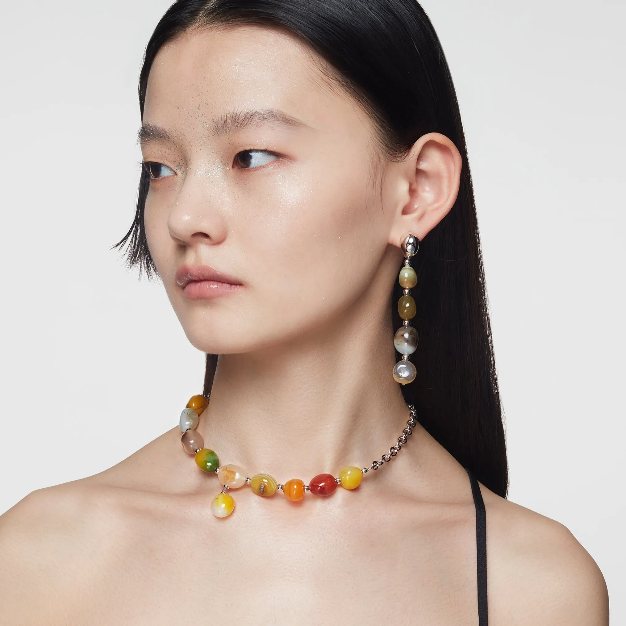 Capsule / Natural Stone Long Earring