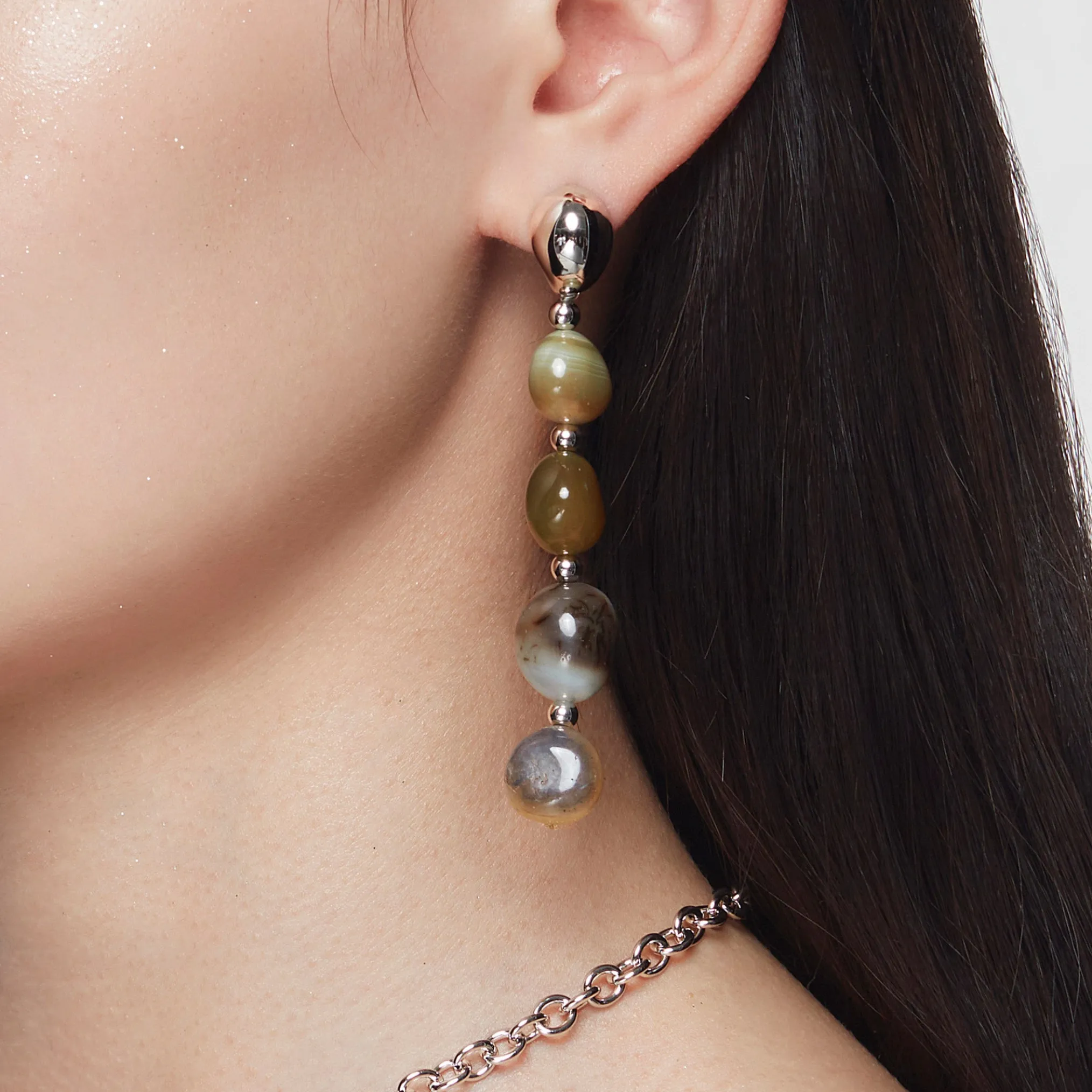 Capsule / Natural Stone Long Earring