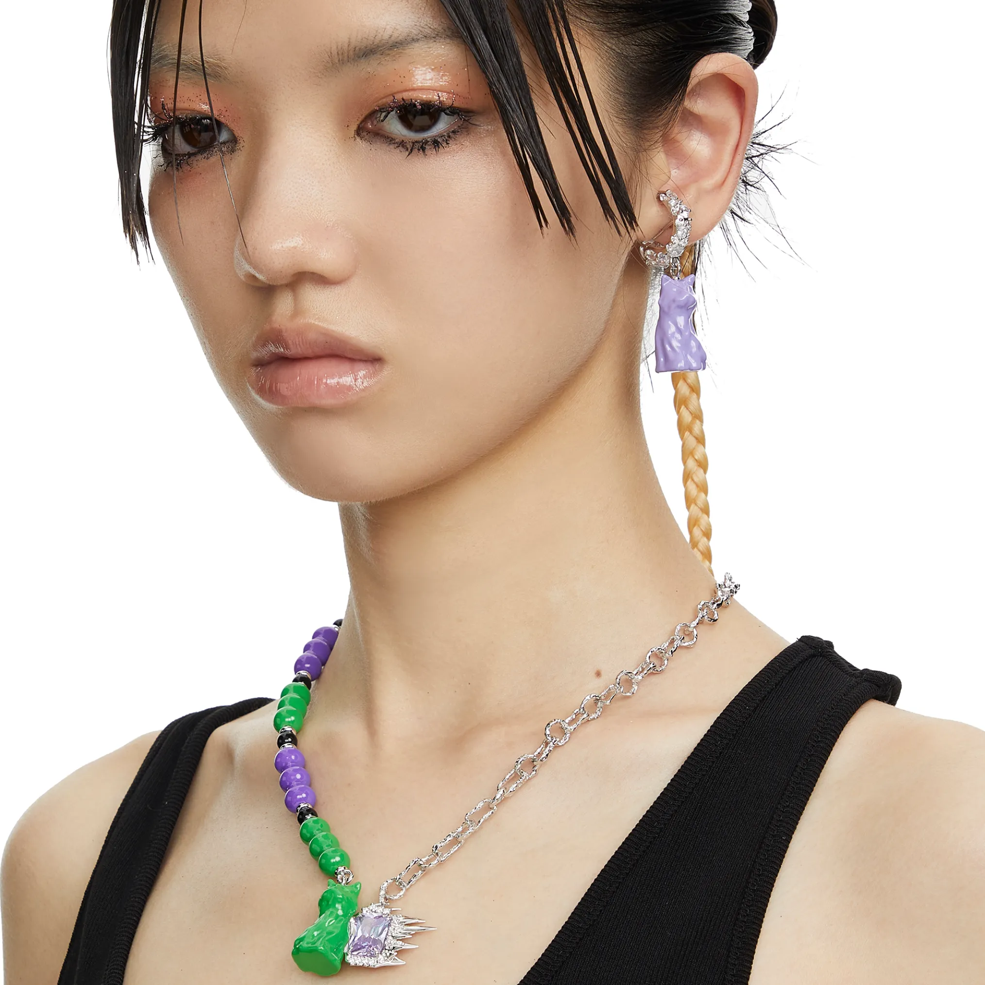 Electric Girl / Enamel Cat Pave Earrings