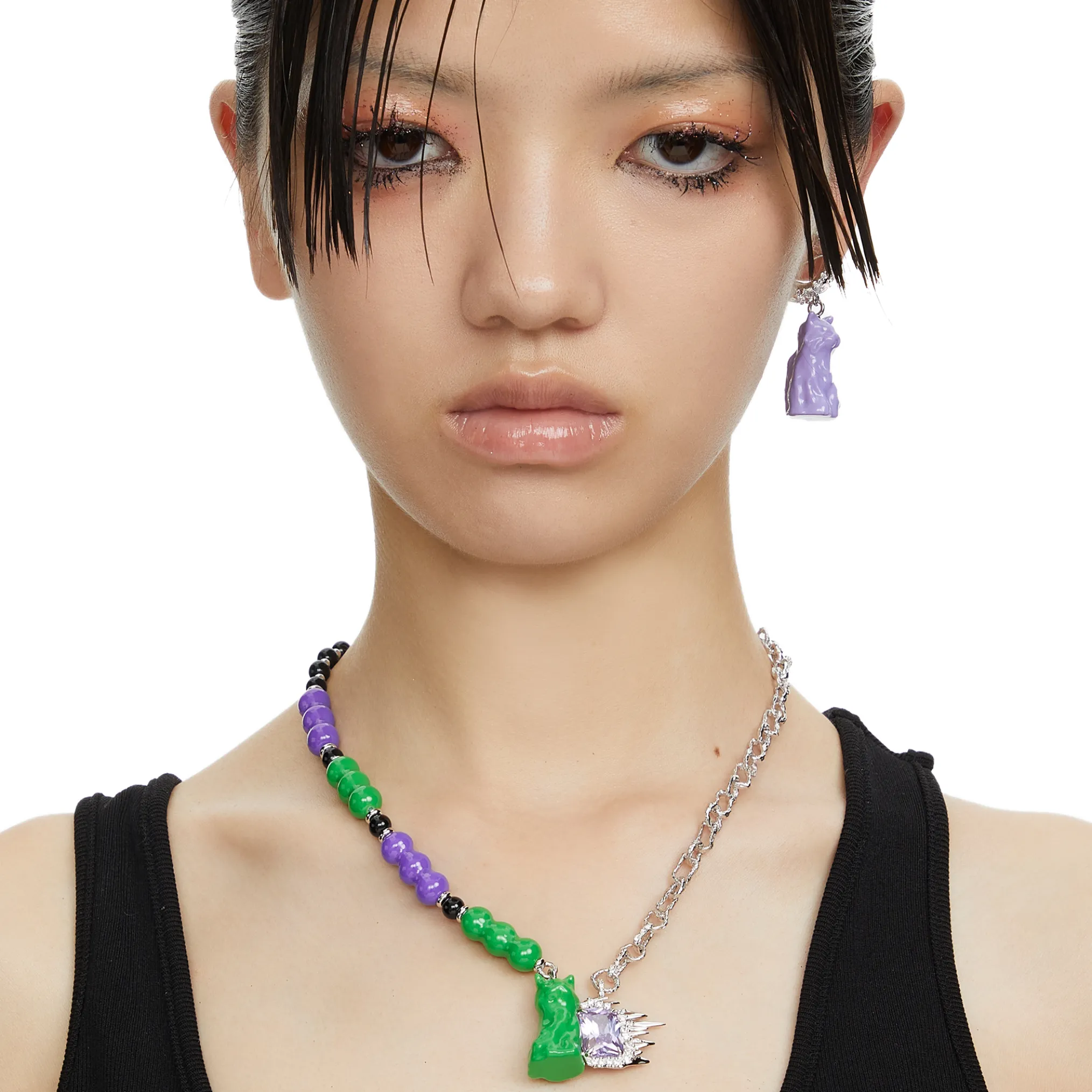 Electric Girl / Enamel Cat Pave Earrings