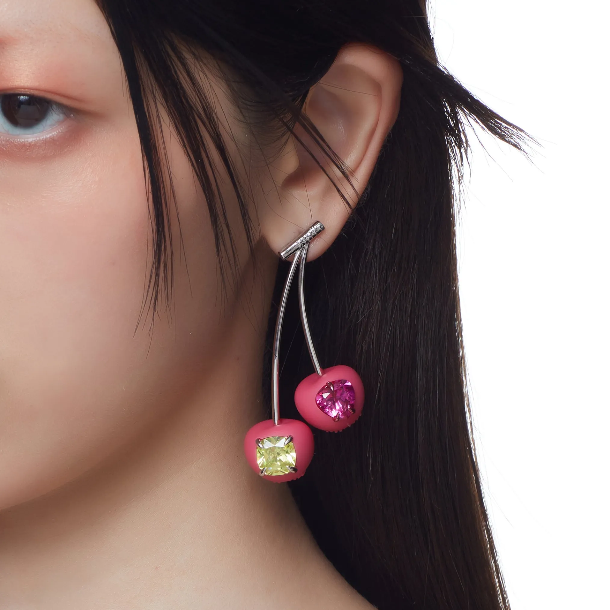ElectricGirl / Colorful Gemstone Double Cherries Earring