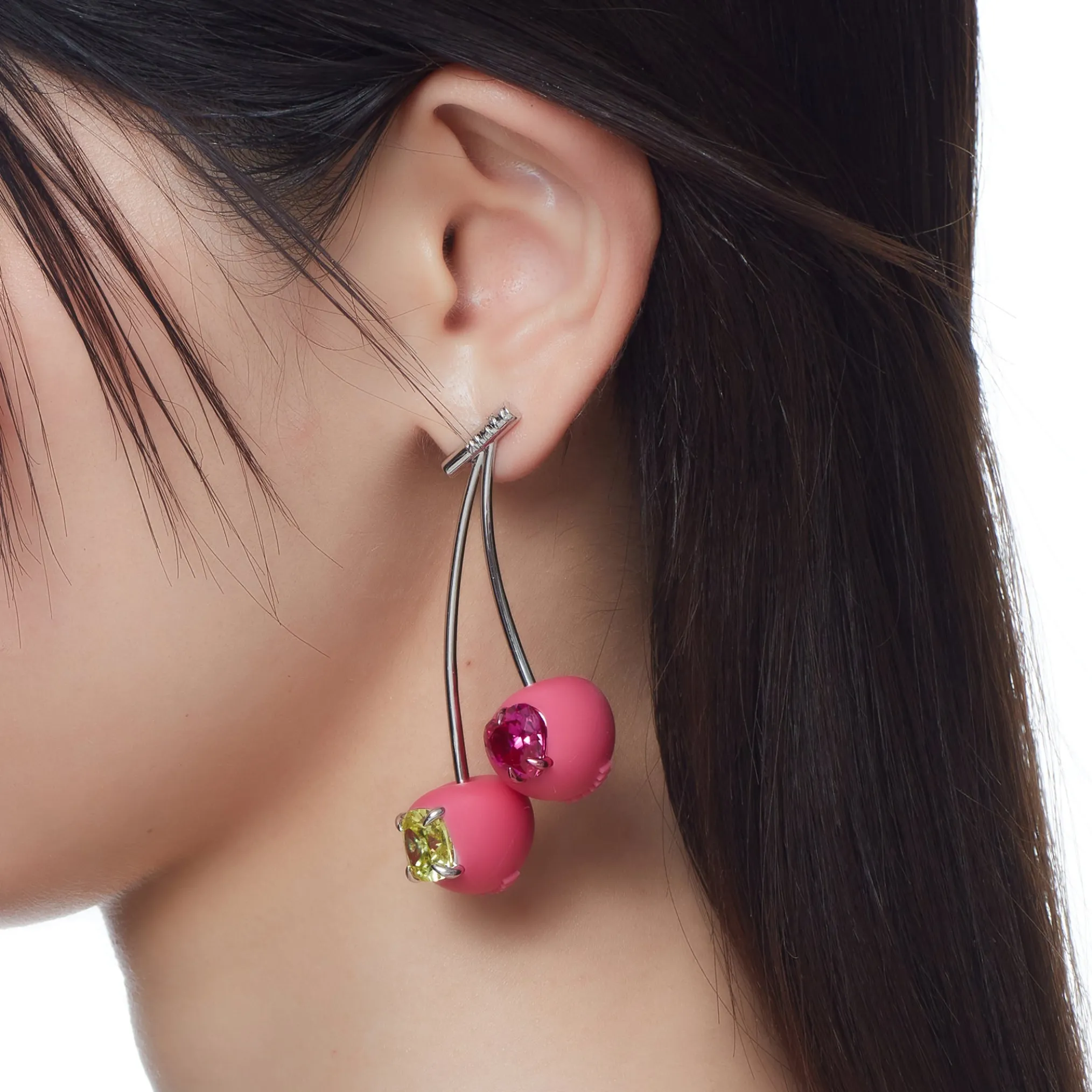 ElectricGirl / Colorful Gemstone Double Cherries Earring
