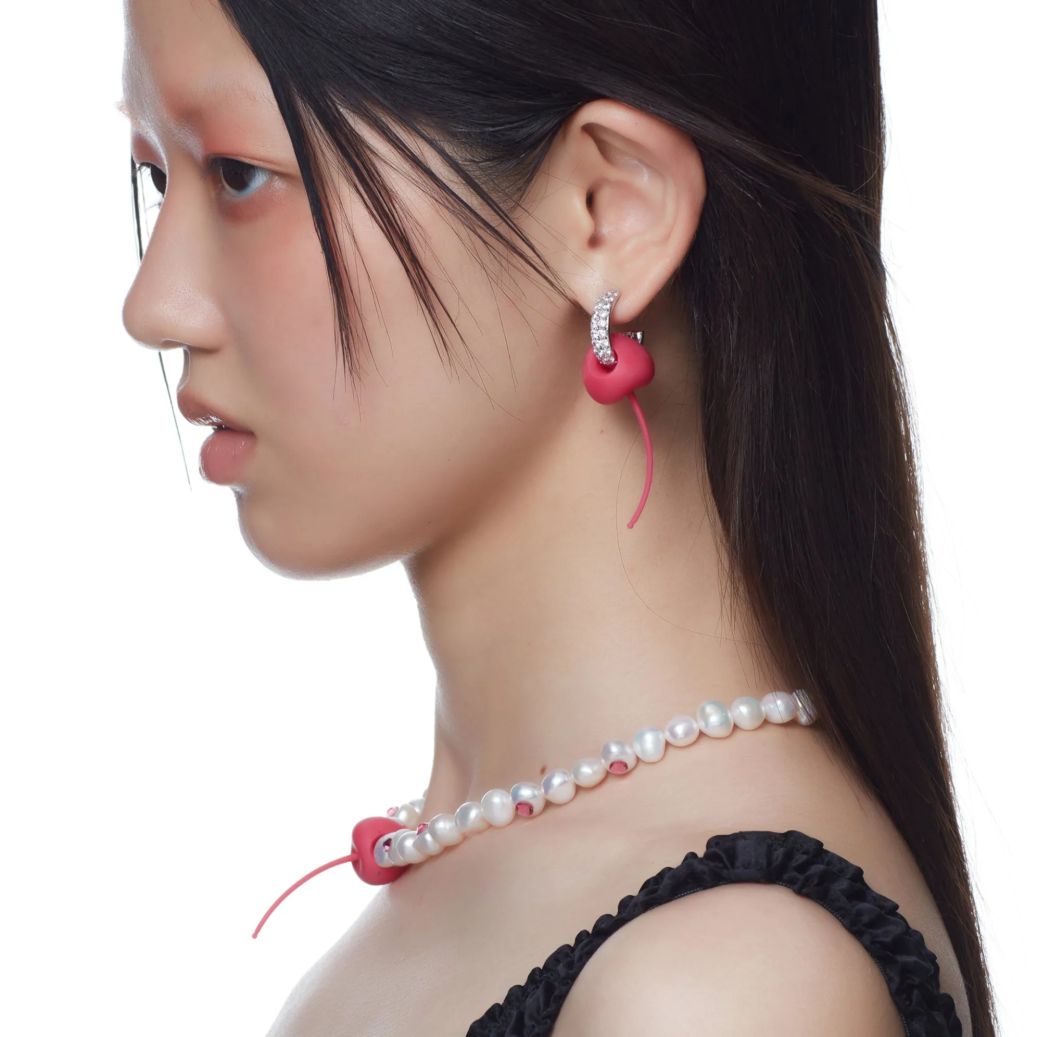 ElectricGirl / Pave Rubber Perforated Cherry Earrings