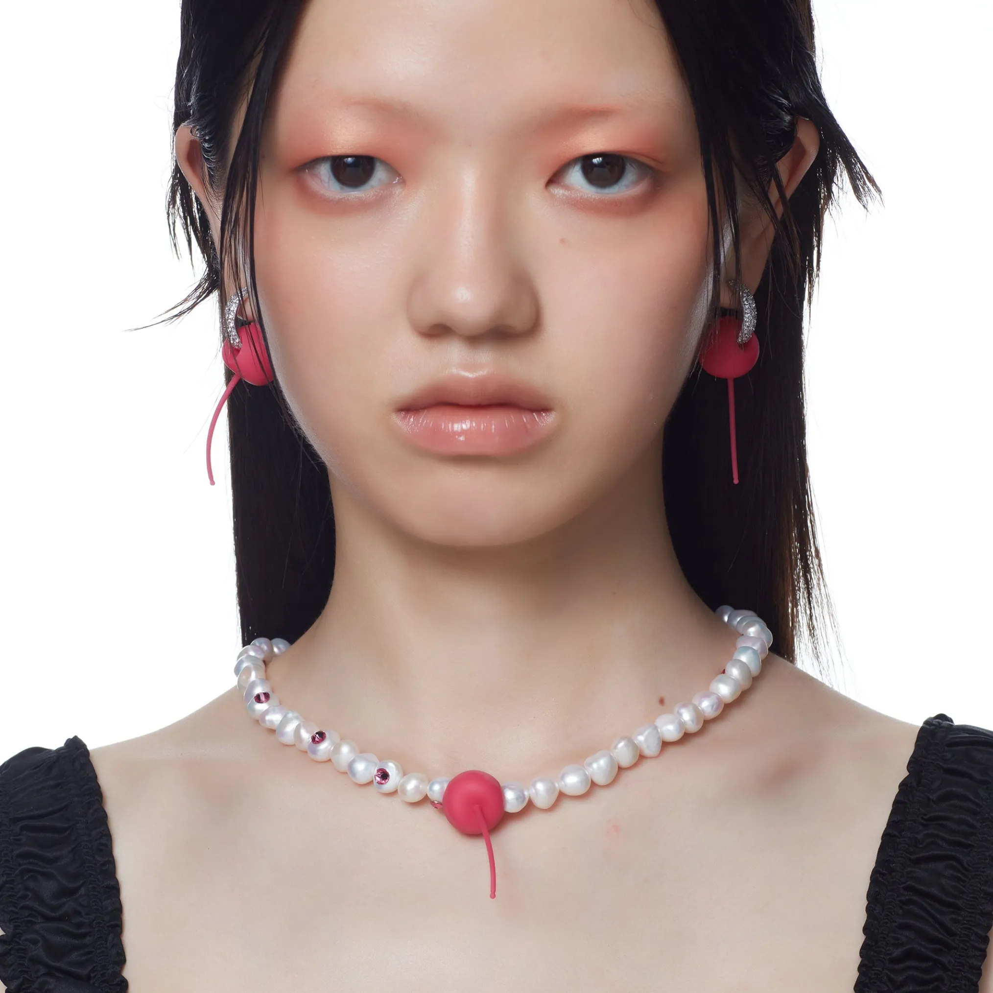 ElectricGirl / Pave Rubber Perforated Cherry Earrings