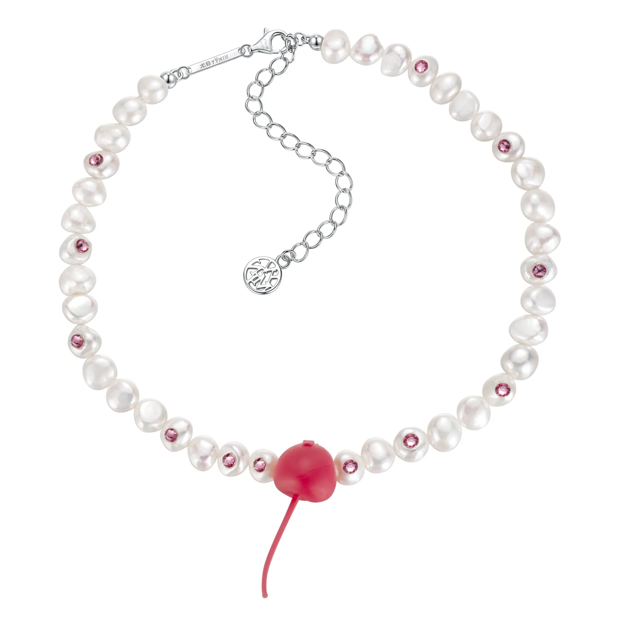 ElectricGirl / Pearl Perforated Gemstone Cherry Necklace