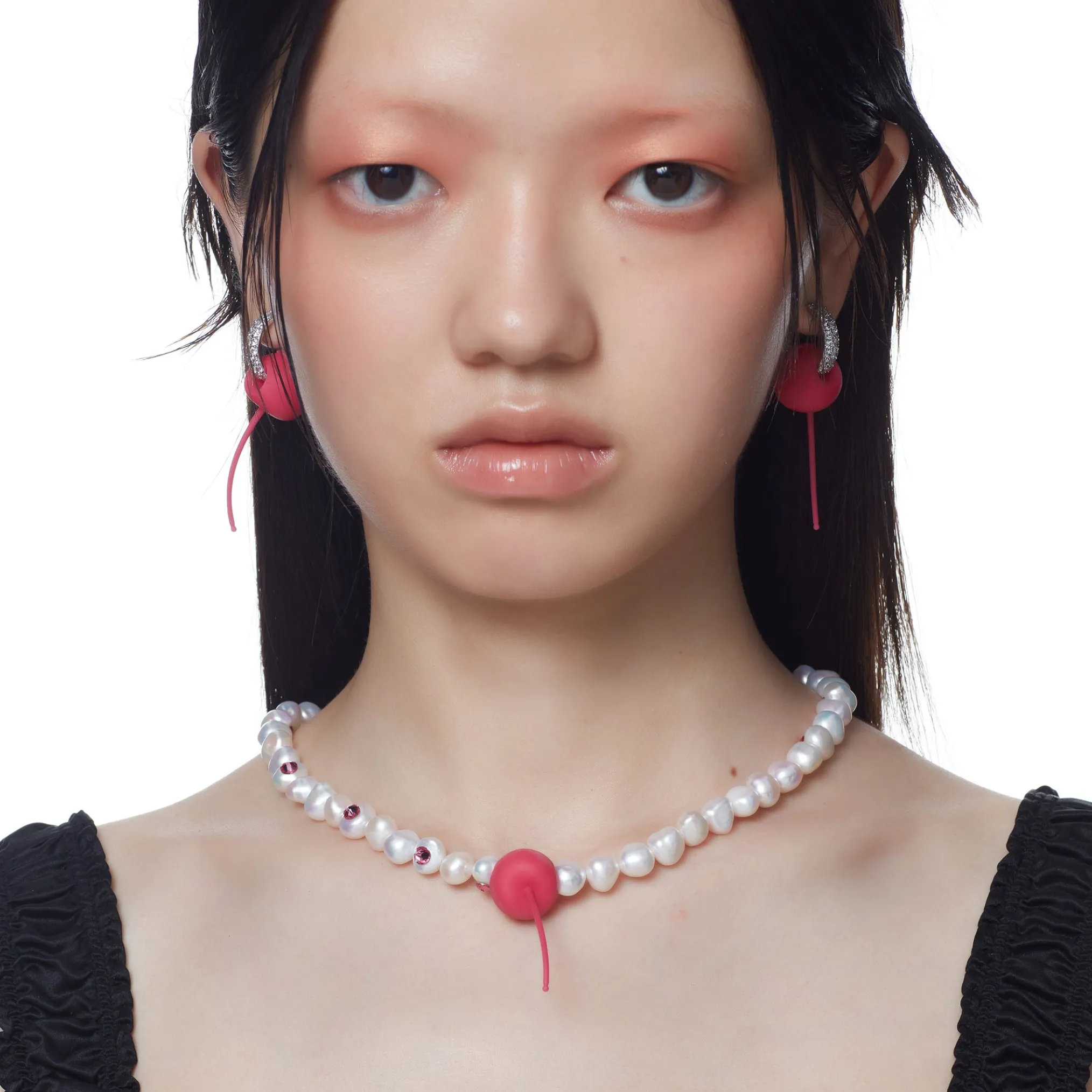 ElectricGirl / Pearl Perforated Gemstone Cherry Necklace