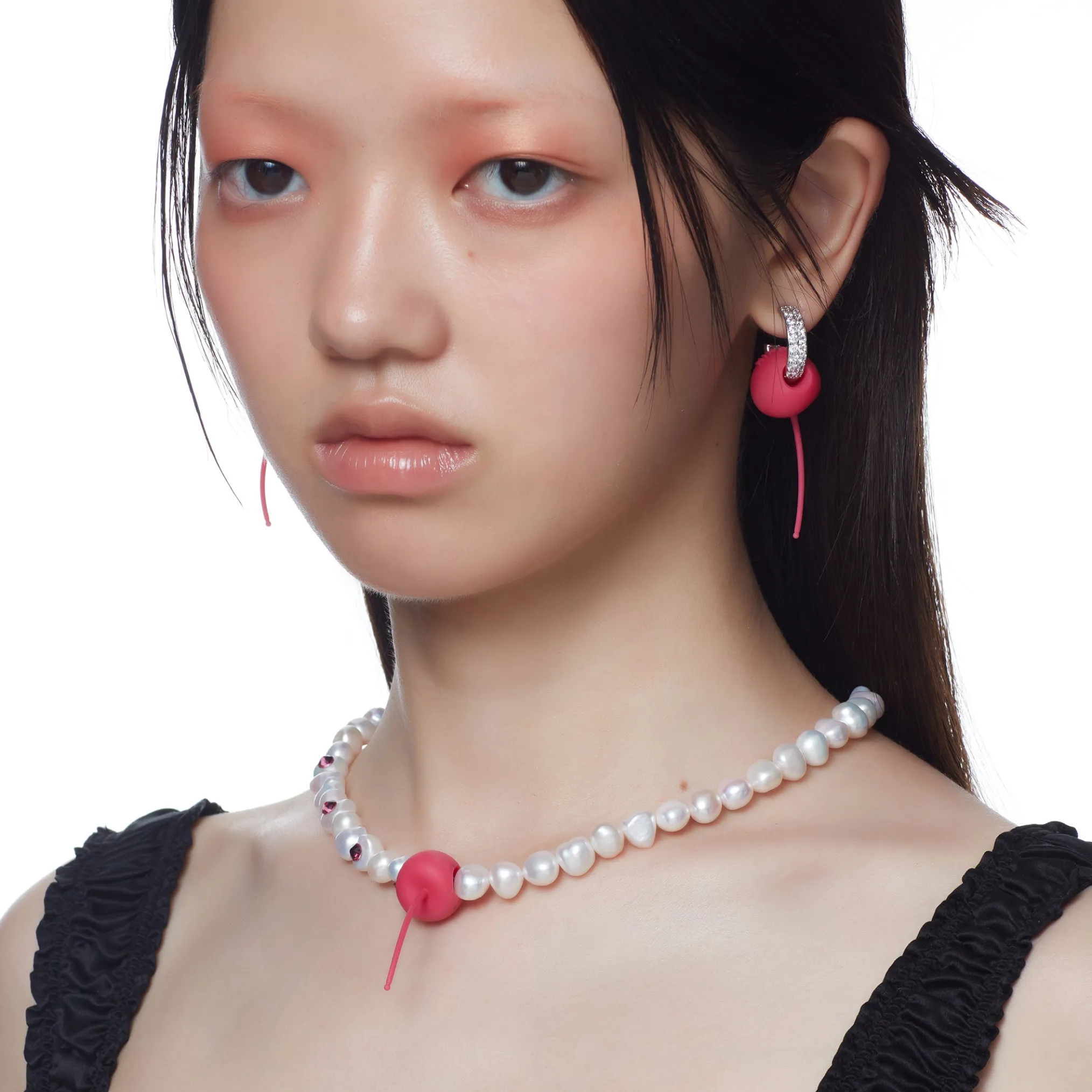 ElectricGirl / Pearl Perforated Gemstone Cherry Necklace