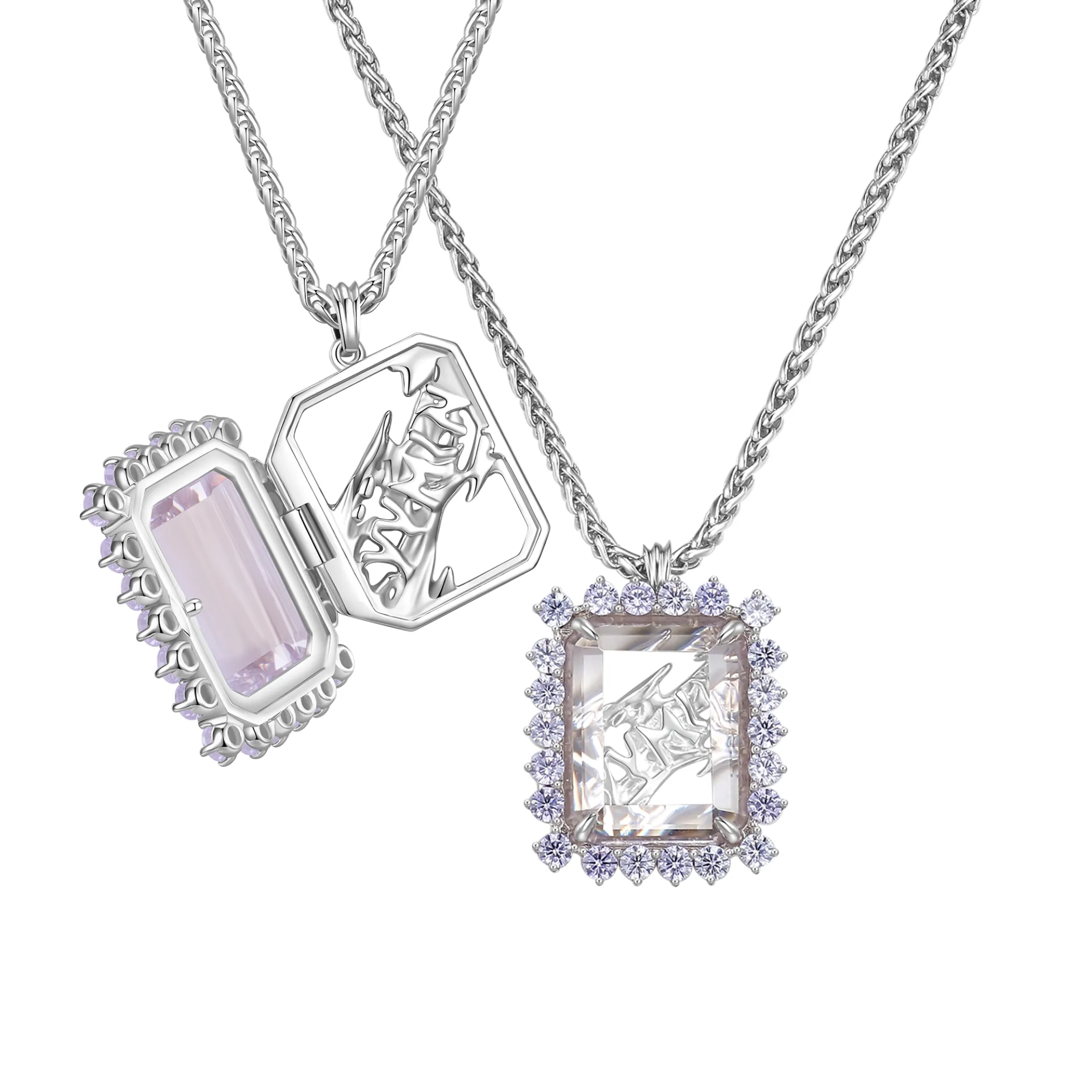 ElectricGirl / Square Gem Photo Frame Necklace