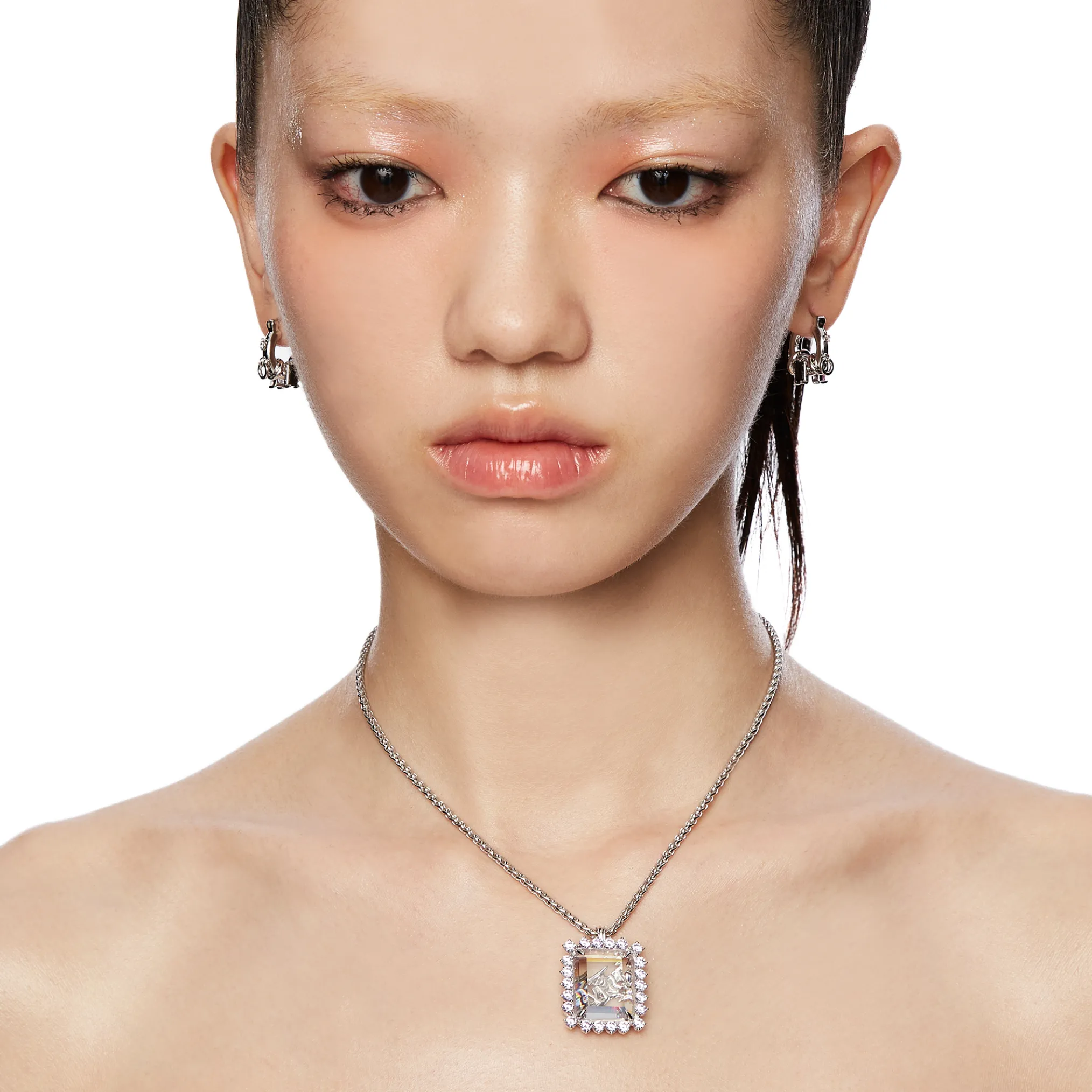 ElectricGirl / Square Gem Photo Frame Necklace