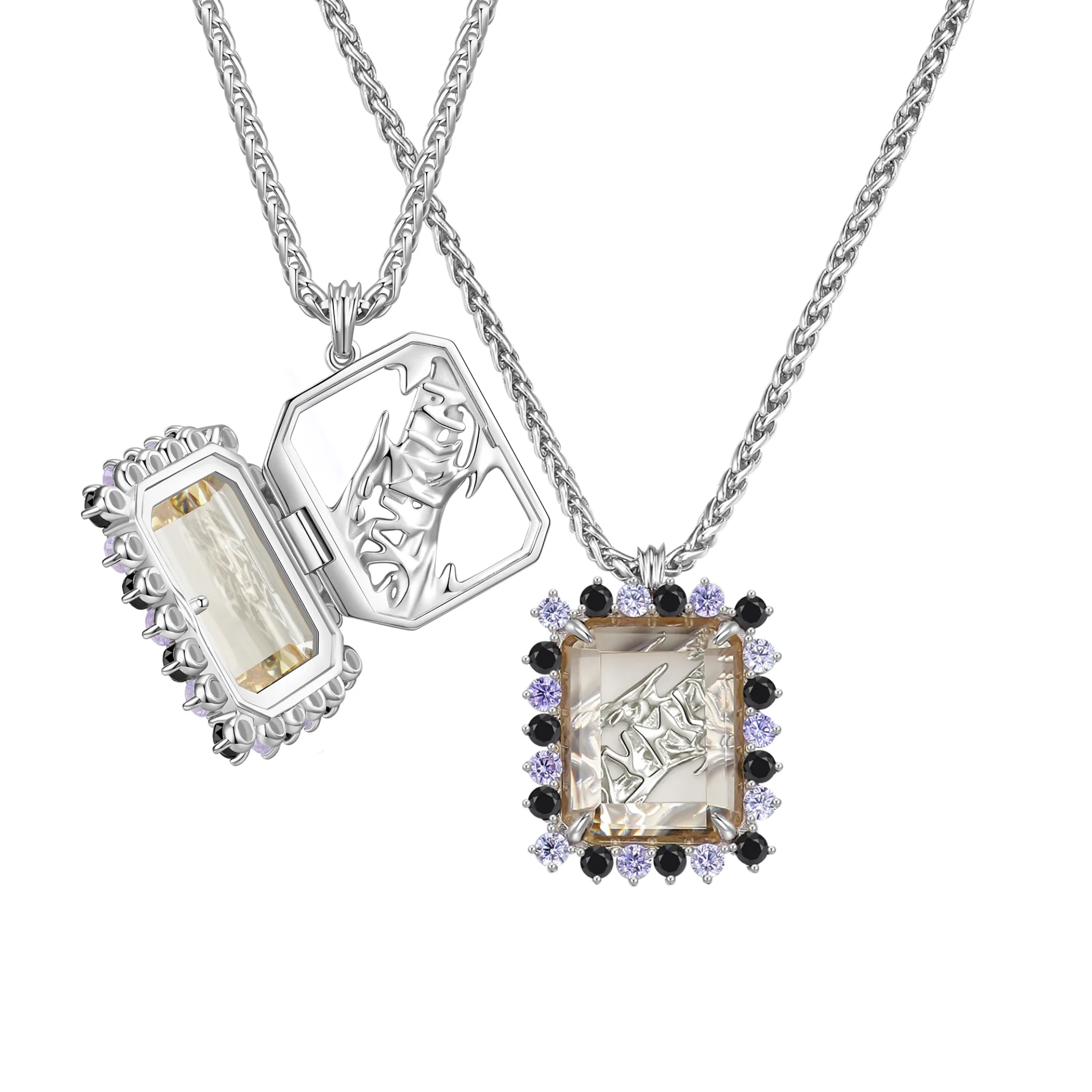 ElectricGirl / Square Gem Photo Frame Necklace