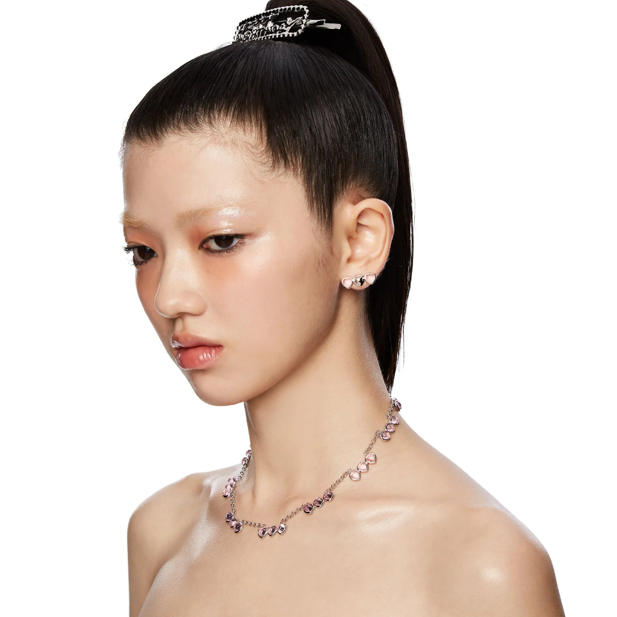 ElectricGirl / Triple crystal hearts Necklace