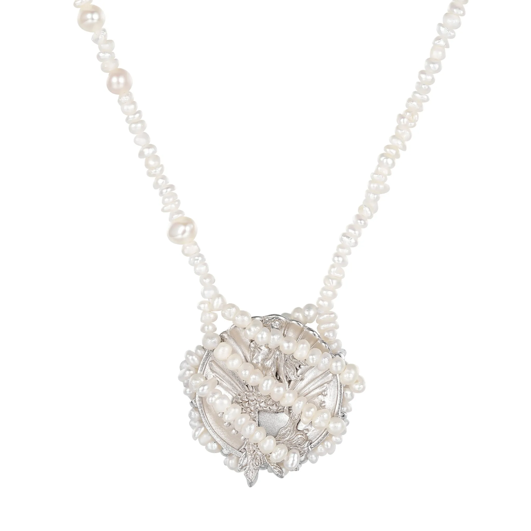 Mermaid / Pearl Web Coin Necklace