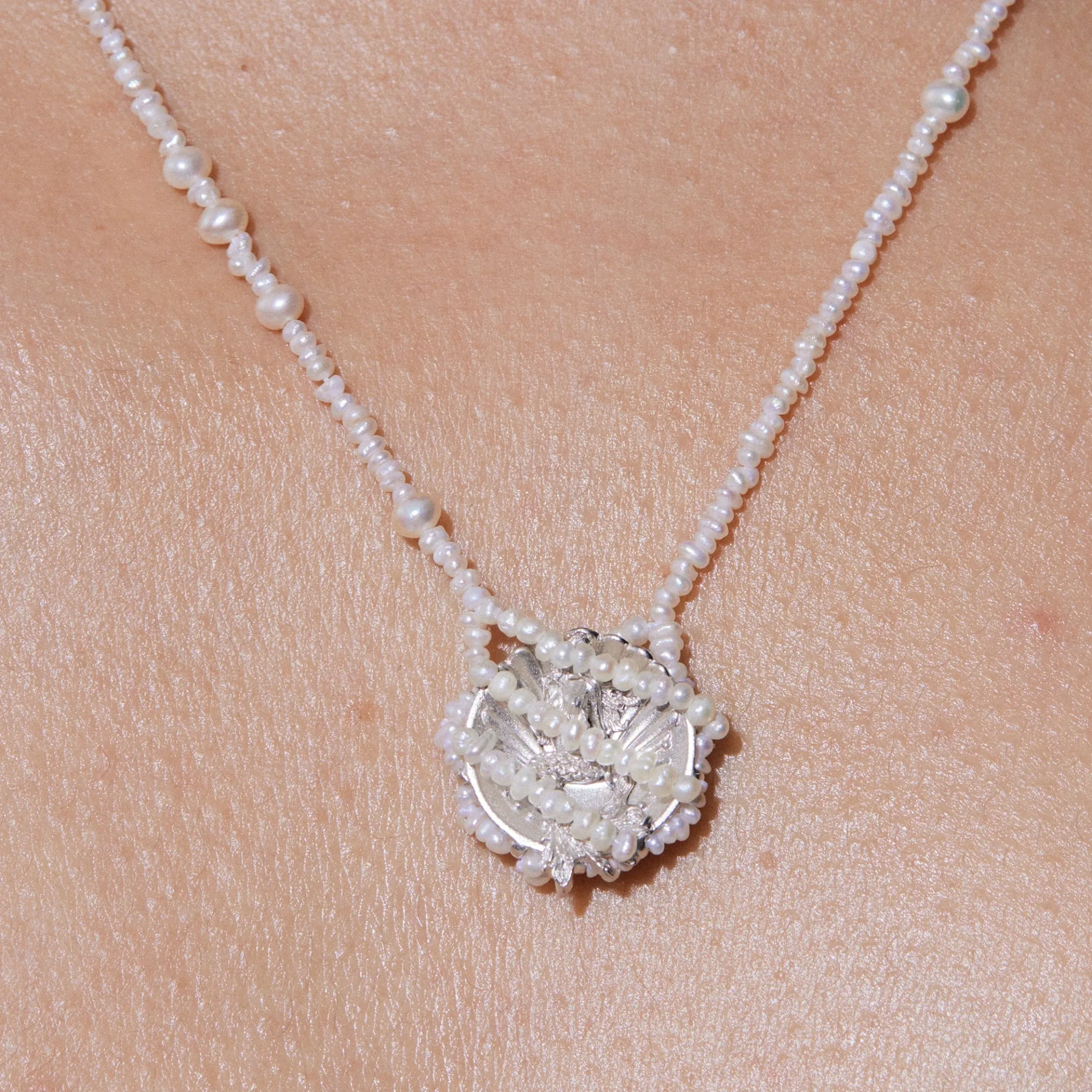 Mermaid / Pearl Web Coin Necklace