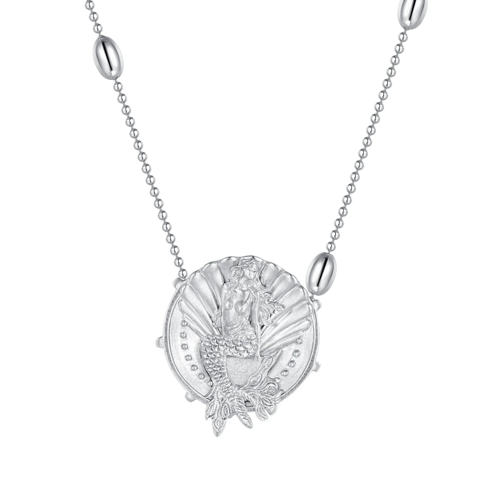 Mermaid / Silver Coin Long Necklace