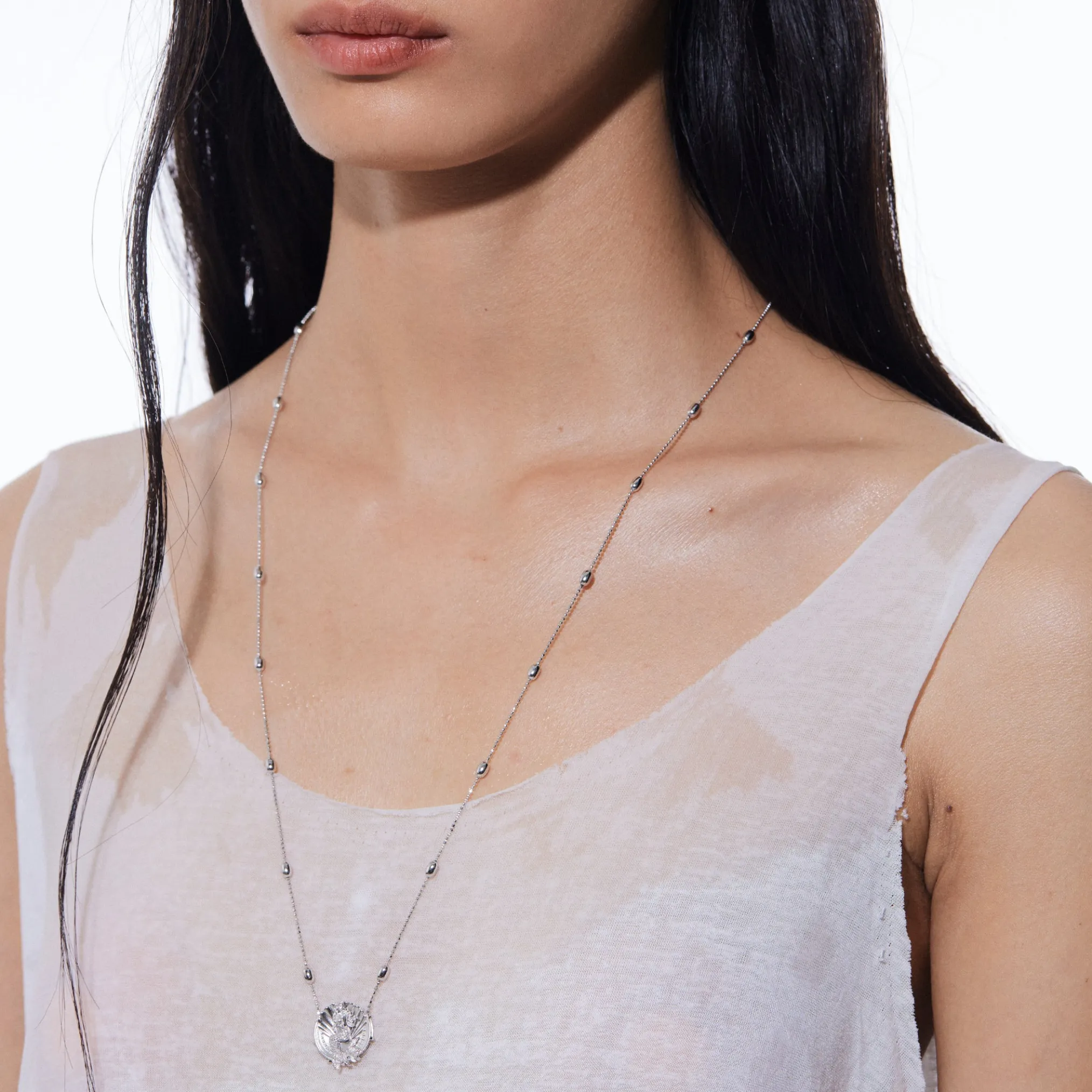 Mermaid / Silver Coin Long Necklace