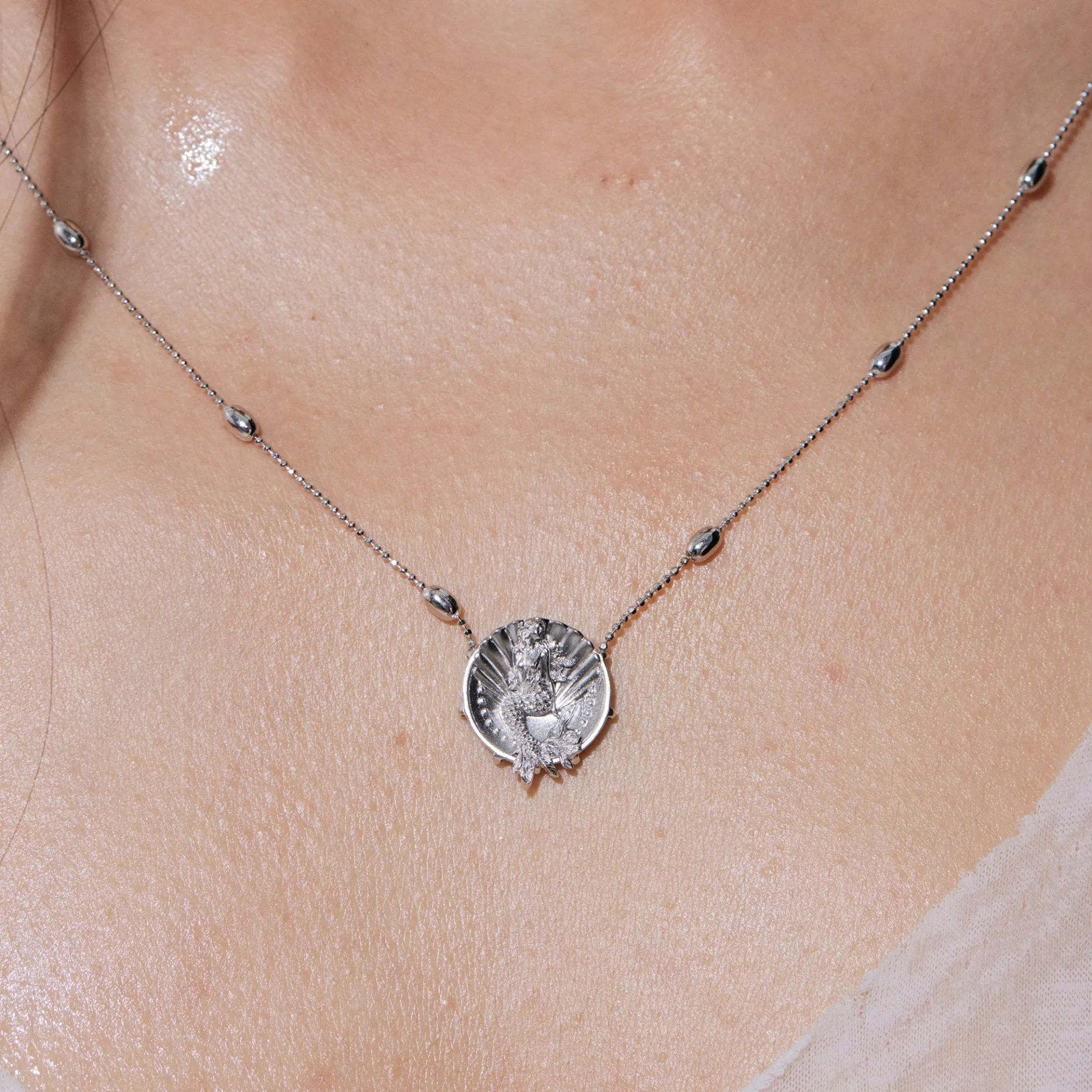 Mermaid / Silver Coin Long Necklace