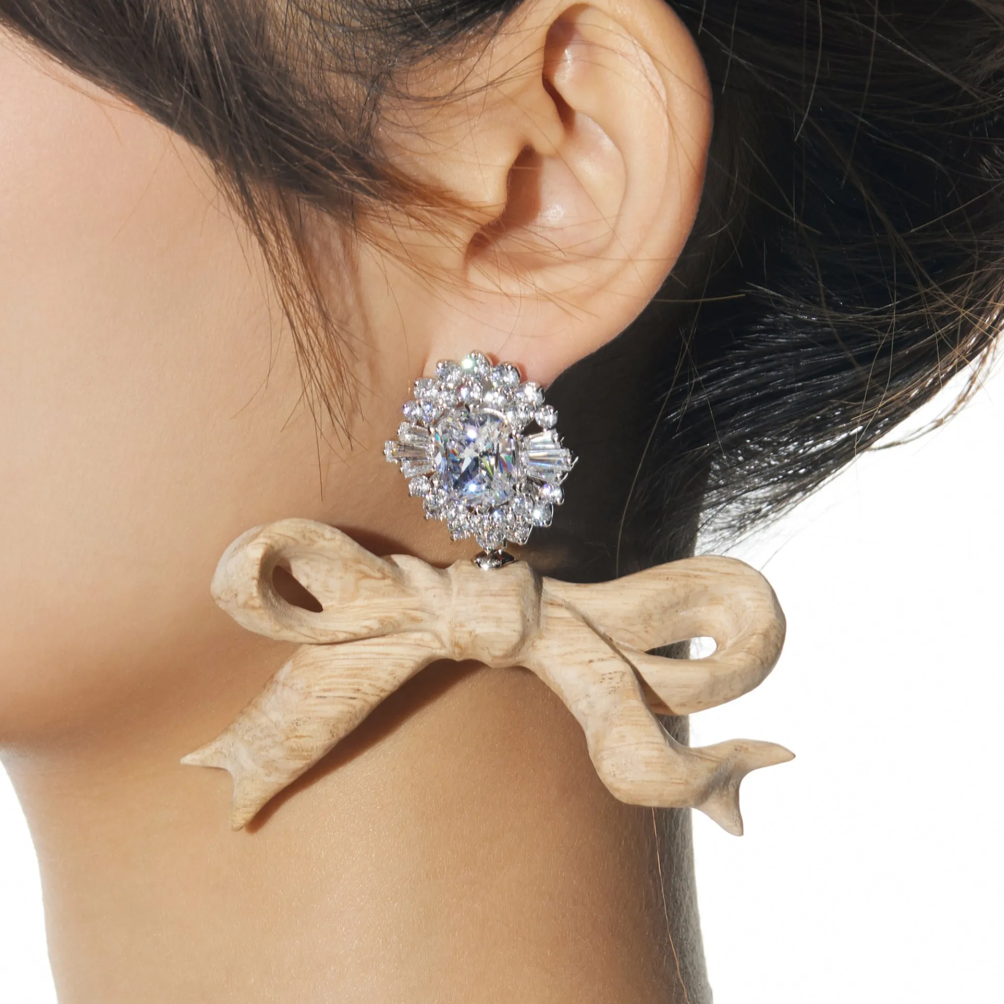 New Material / Wooden Bow Gemstone Earring