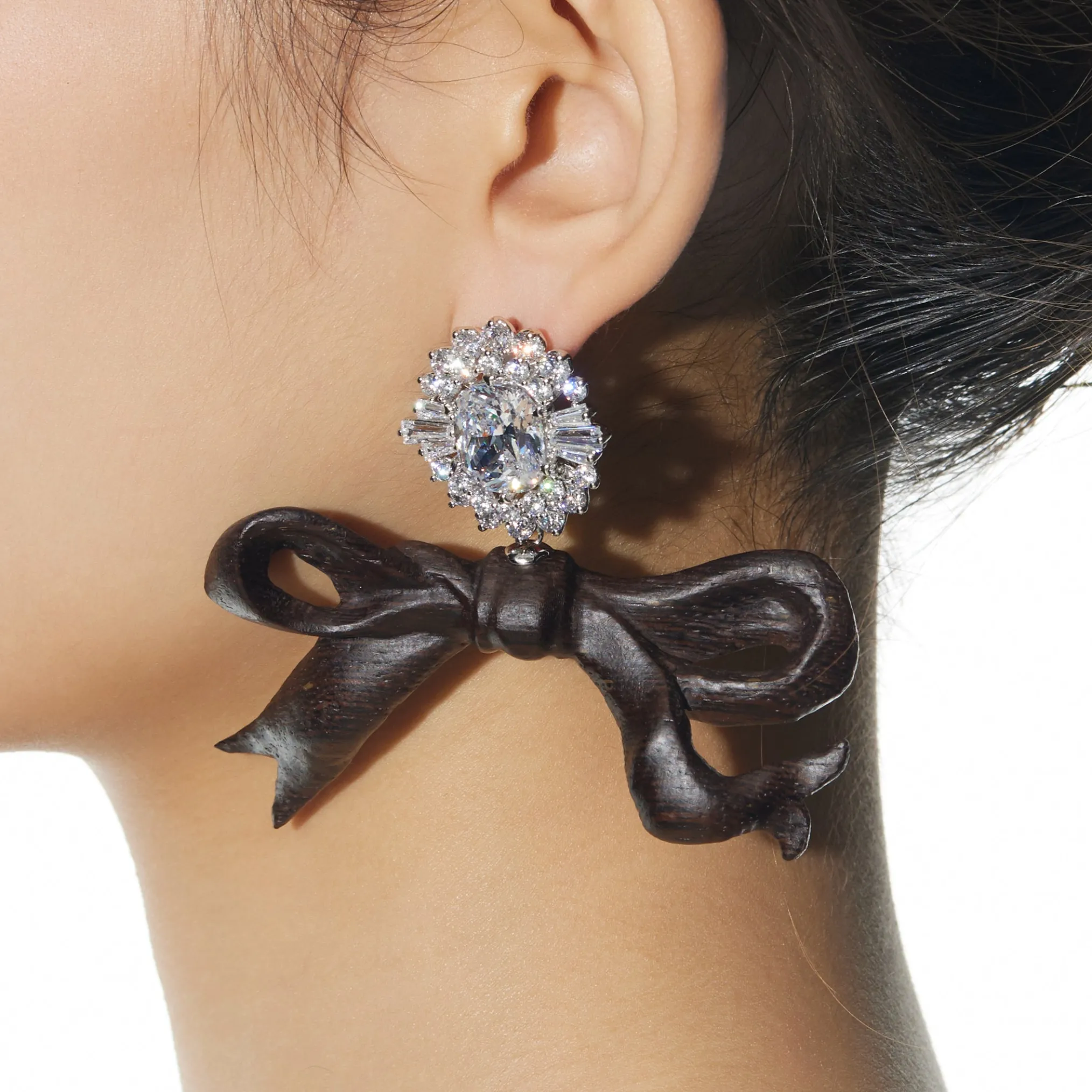 New Material / Wooden Bow Gemstone Earring