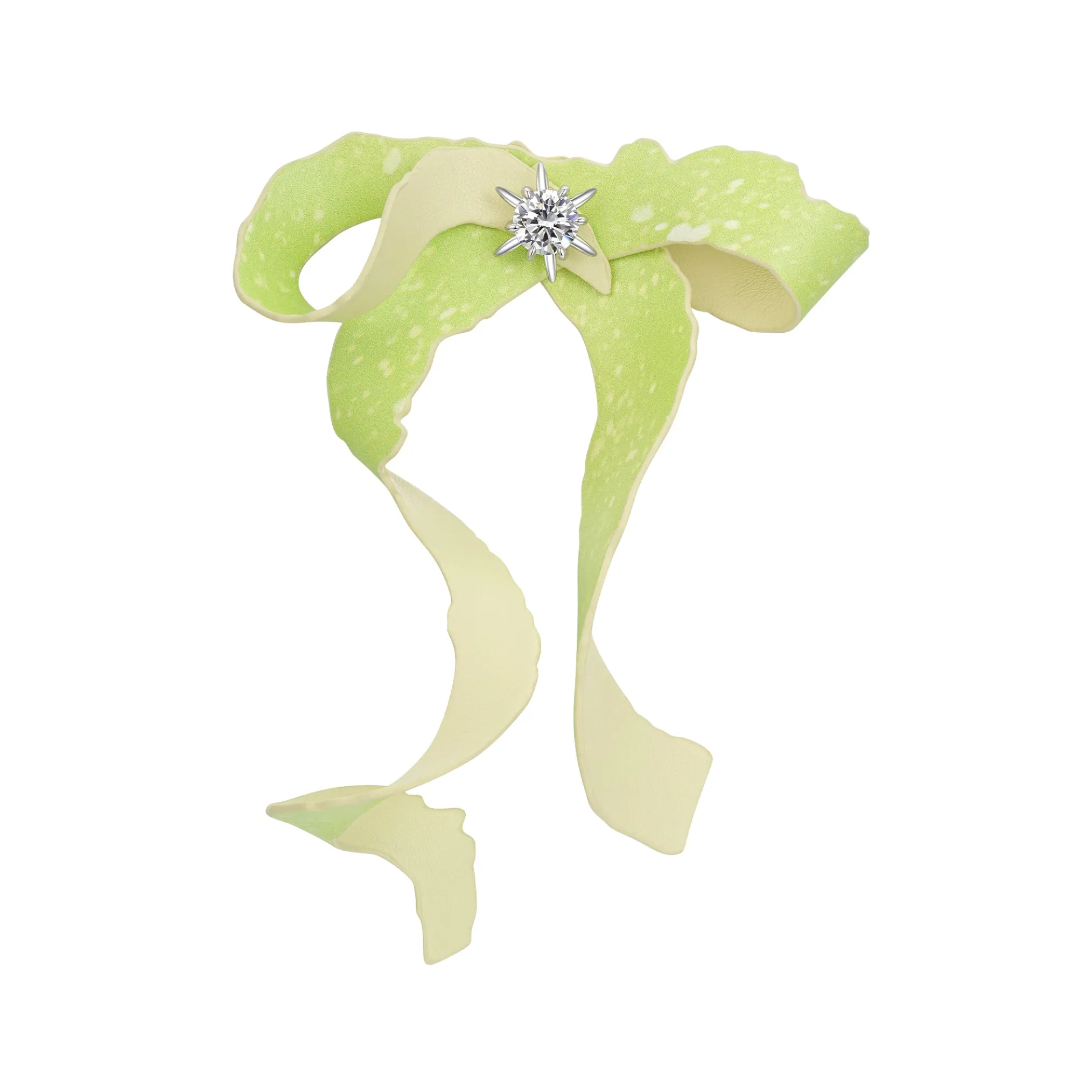 Paradise / Apple Peel Leather Bow Gemstone Earring