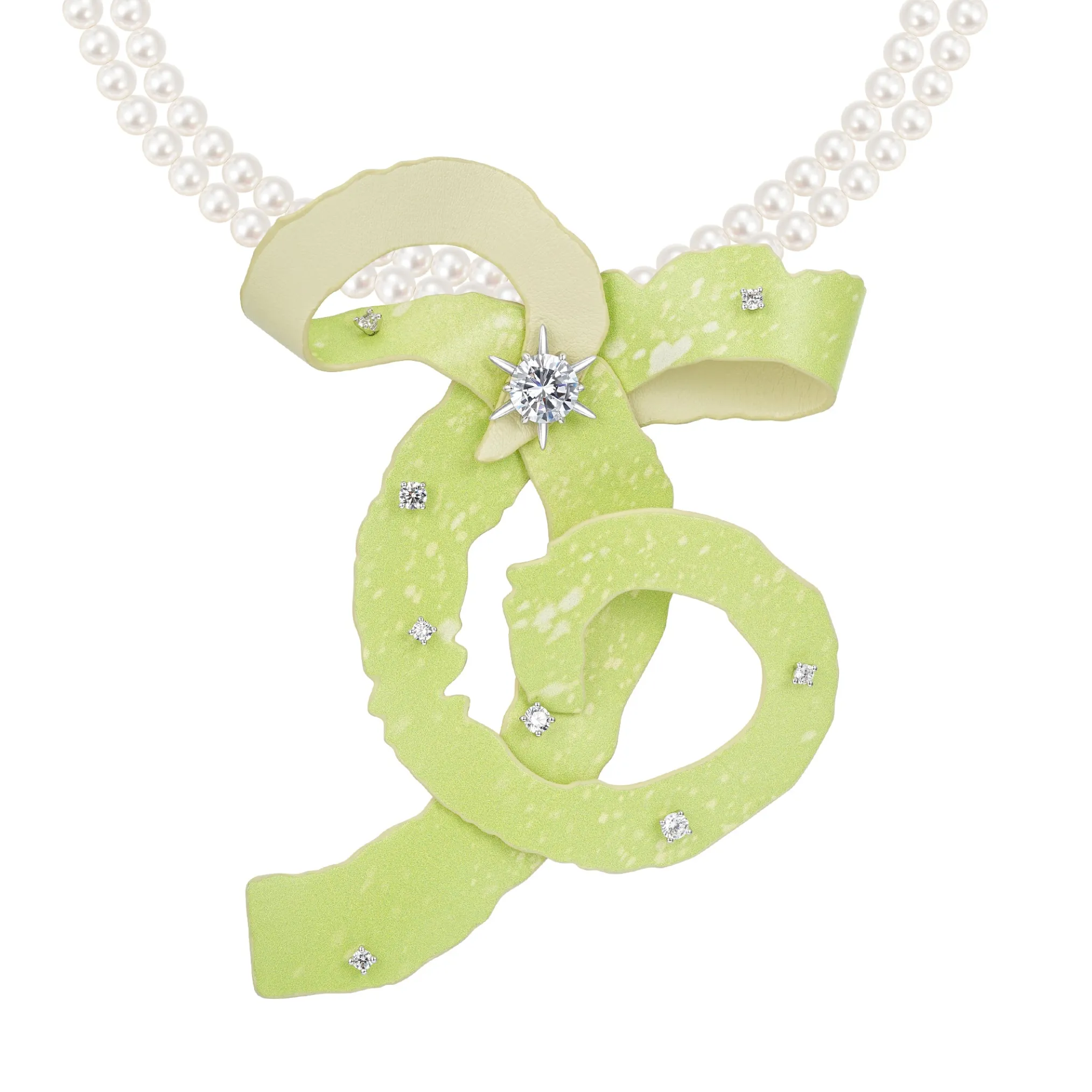 Paradise / Apple Peel Bow Pearl Necklace