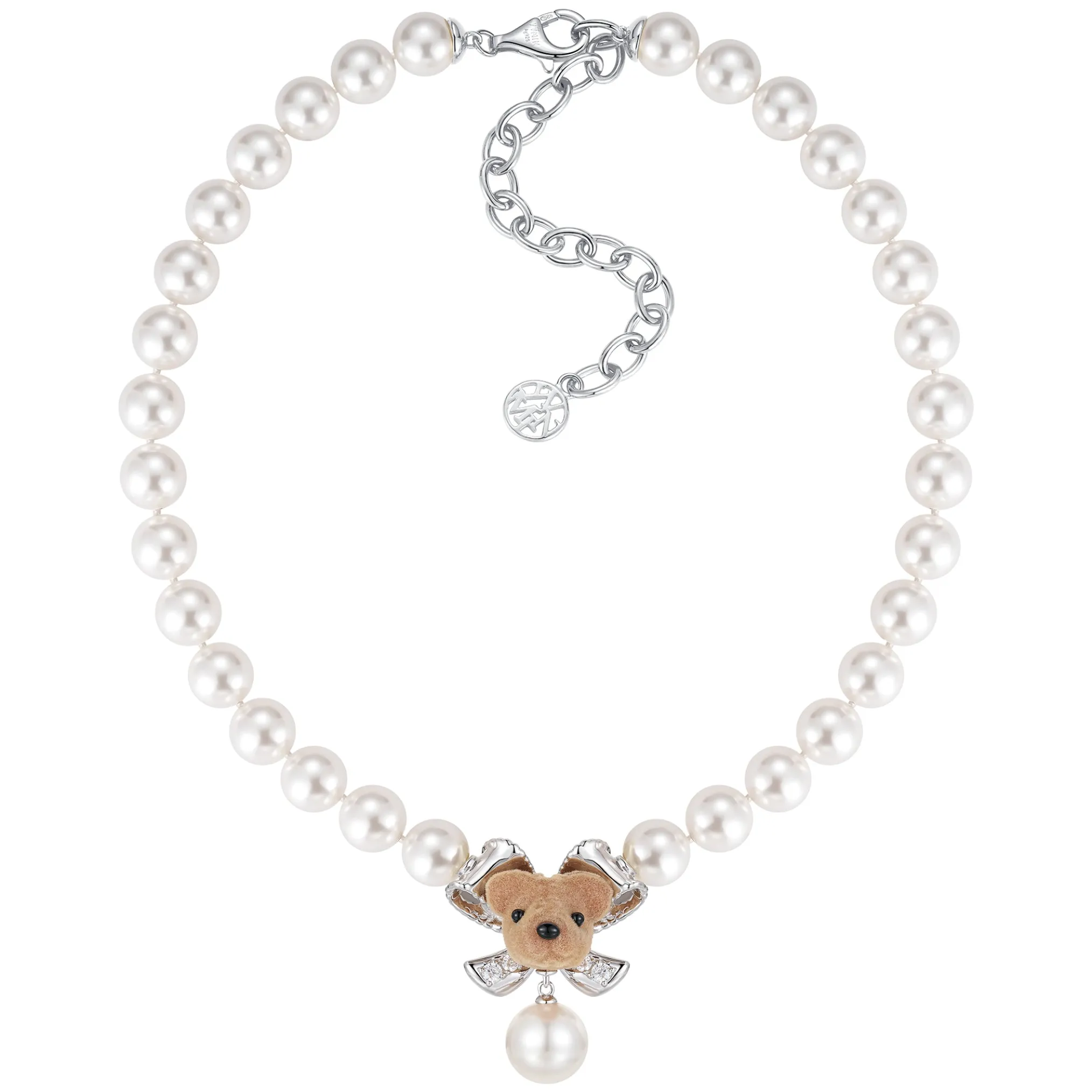 Paradise / Bear Head Bow Pearl Necklace