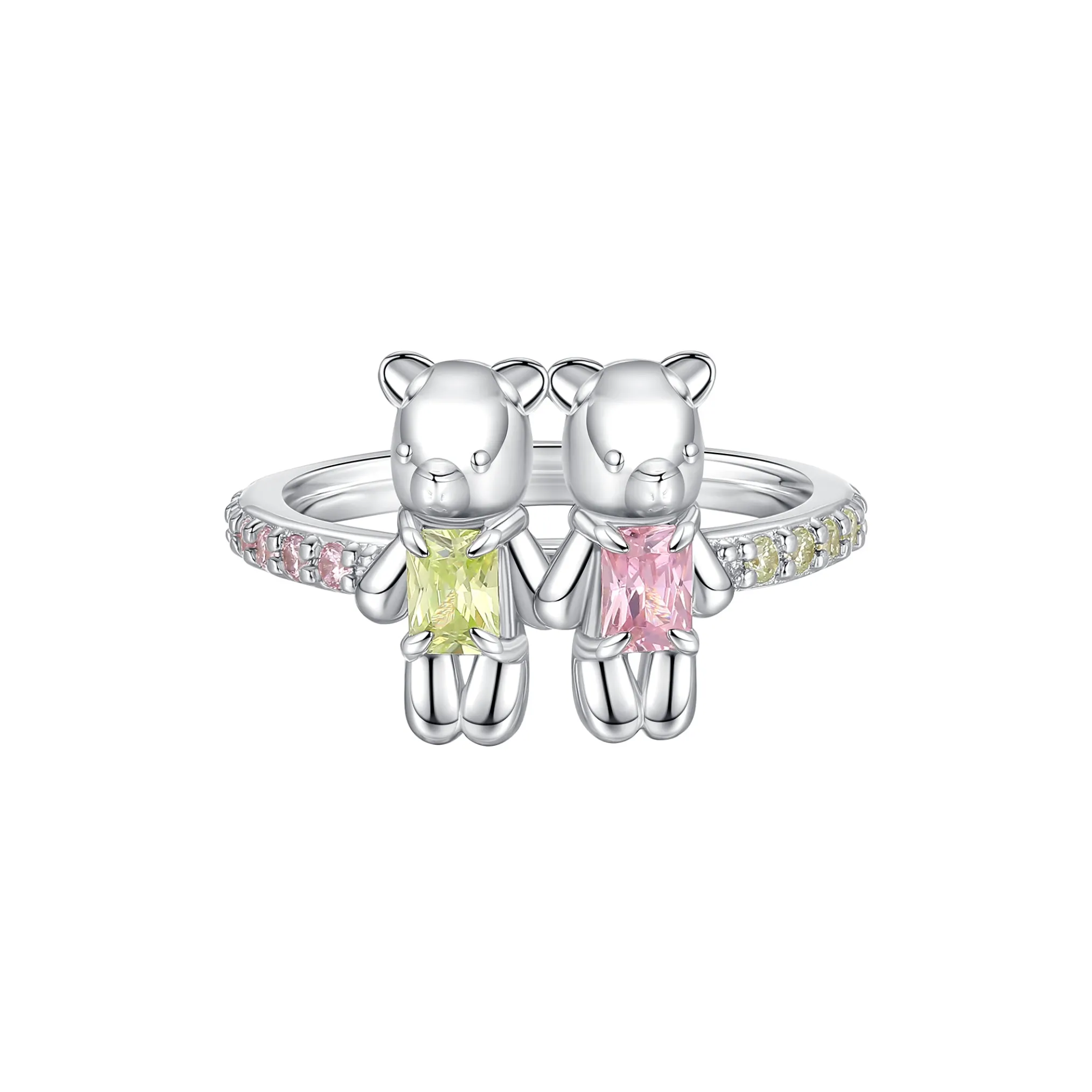 Paradise / Bear Holding Hands Inlaid Stone Ring
