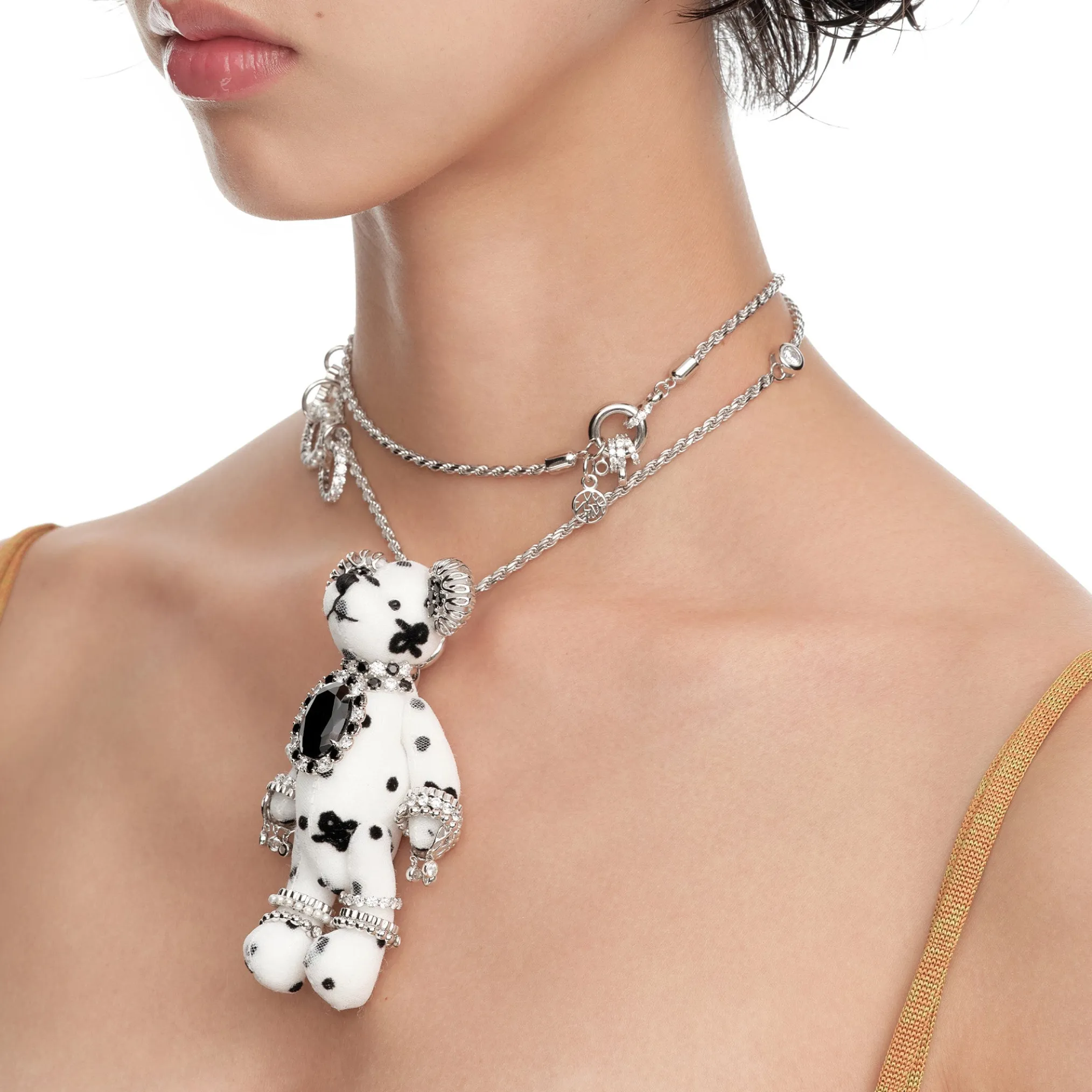 Paradise / Black Zircon Bear Pendant Necklace