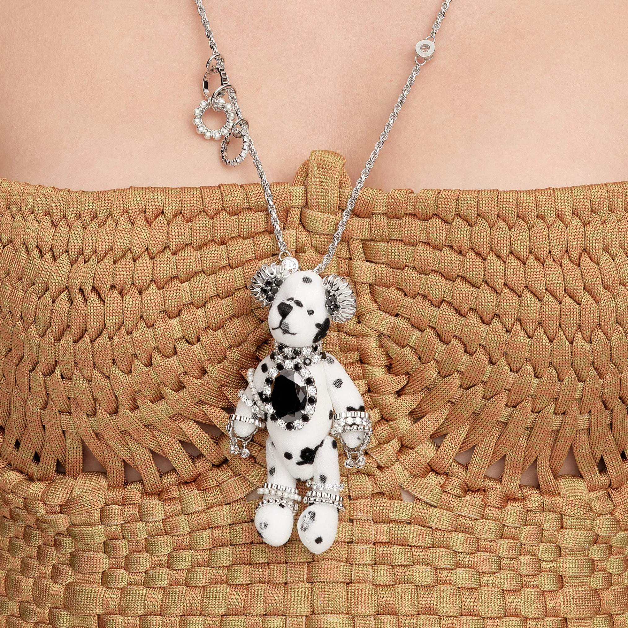 Paradise / Black Zircon Bear Pendant Necklace