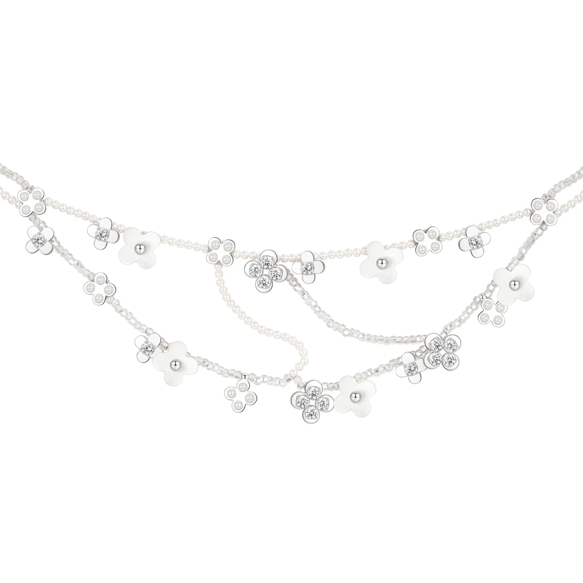 Paradise / Cross Flower Nacre Layers Necklace