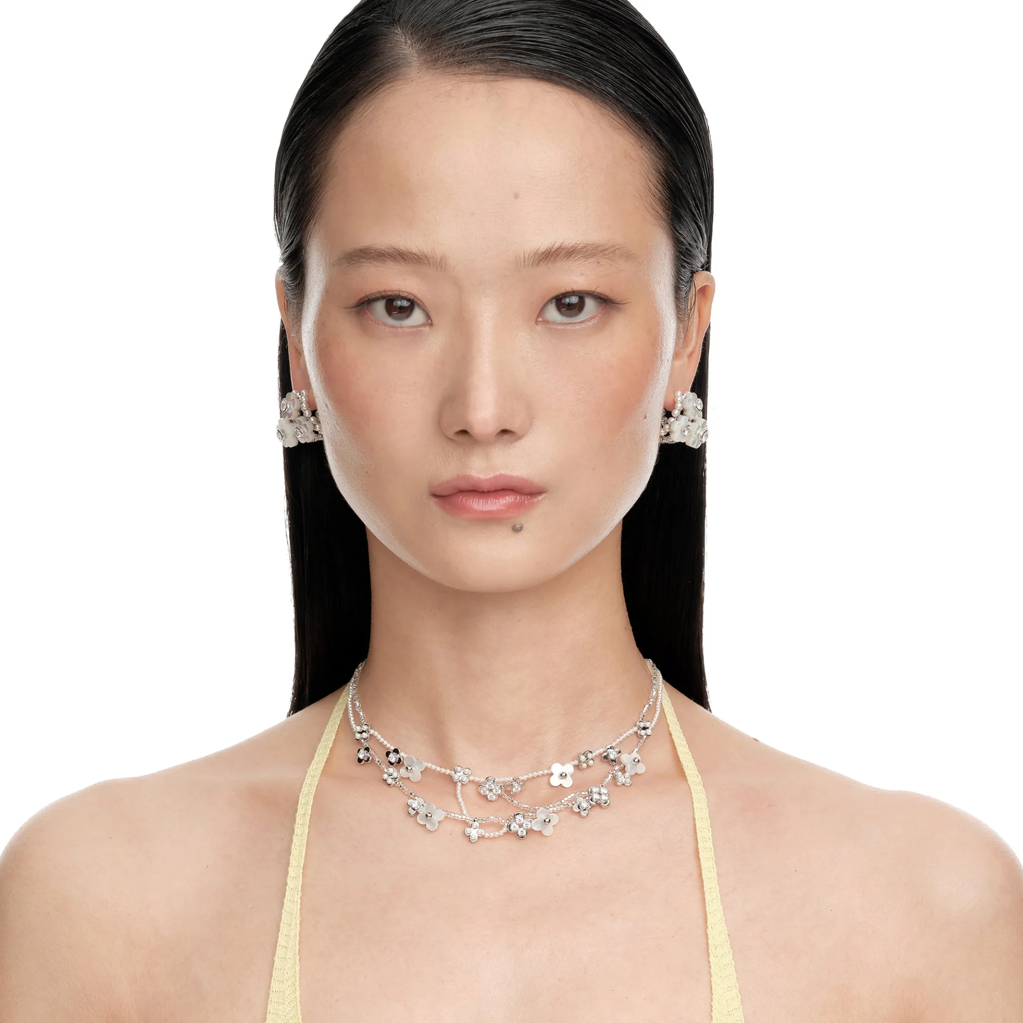 Paradise / Cross Flower Nacre Layers Necklace