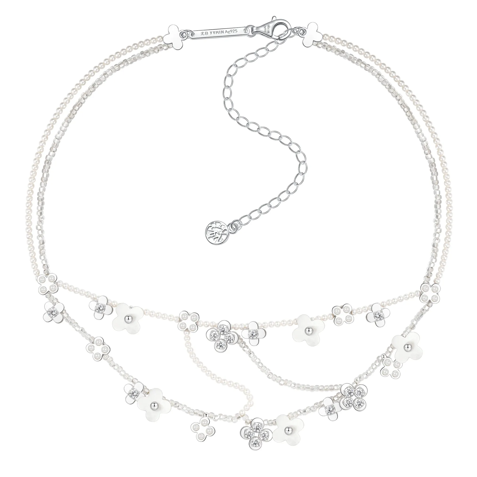 Paradise / Cross Flower Nacre Layers Necklace