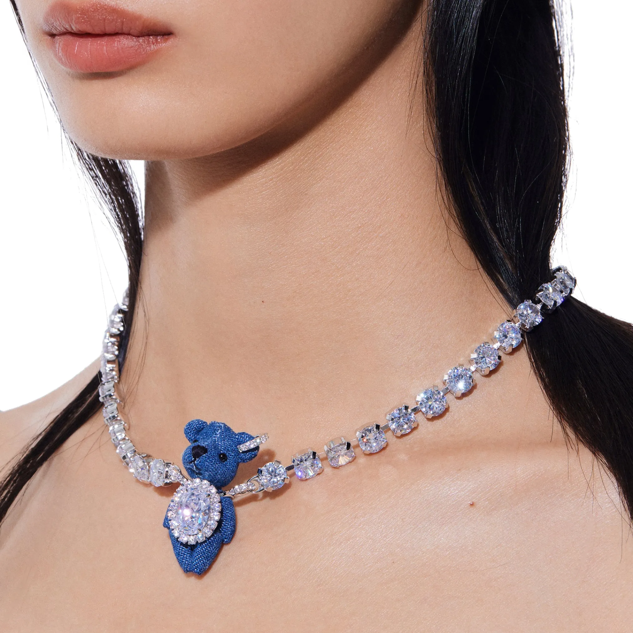 Paradise / Denim Bear Necklace