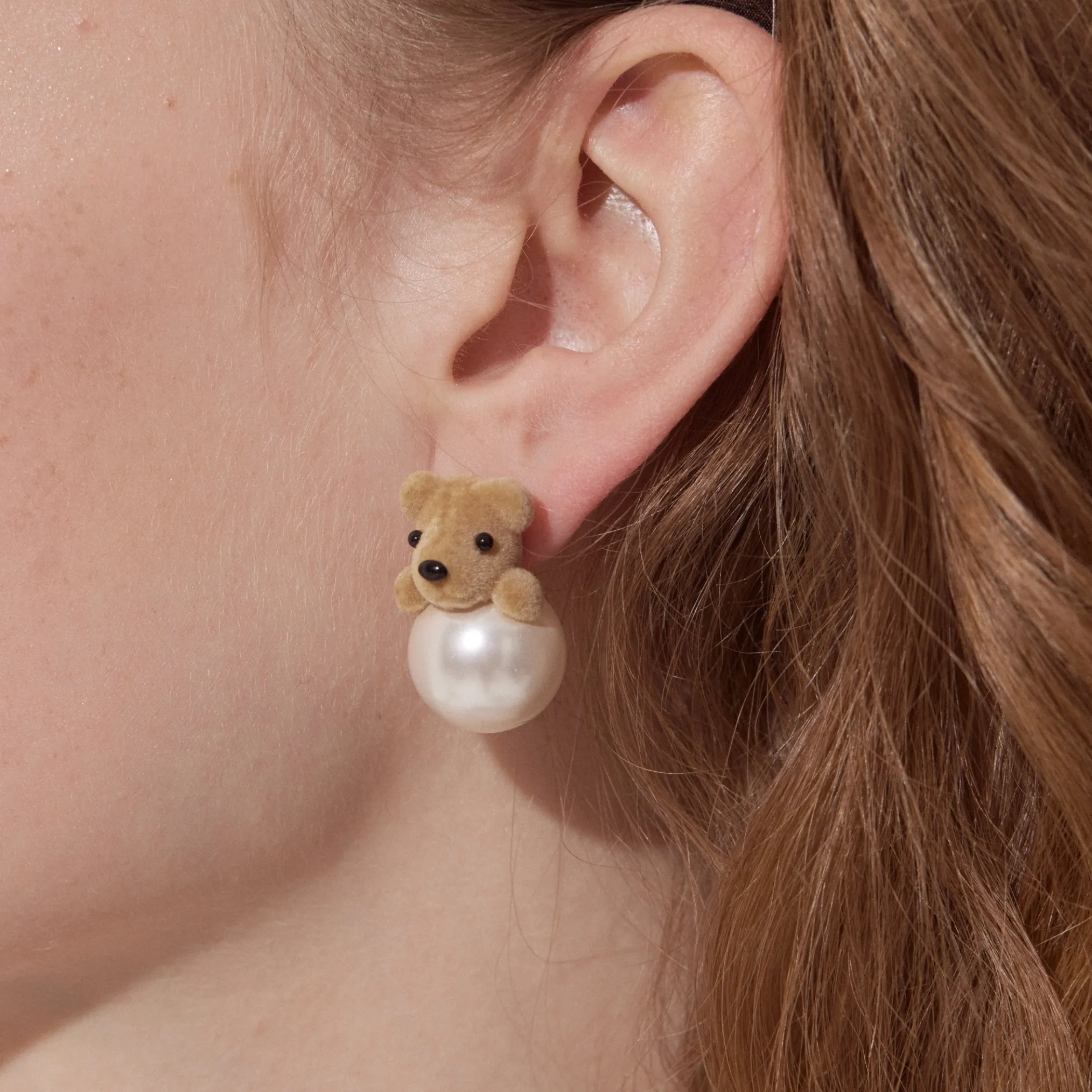 Paradise / Flocked Bear Pearl Earrings