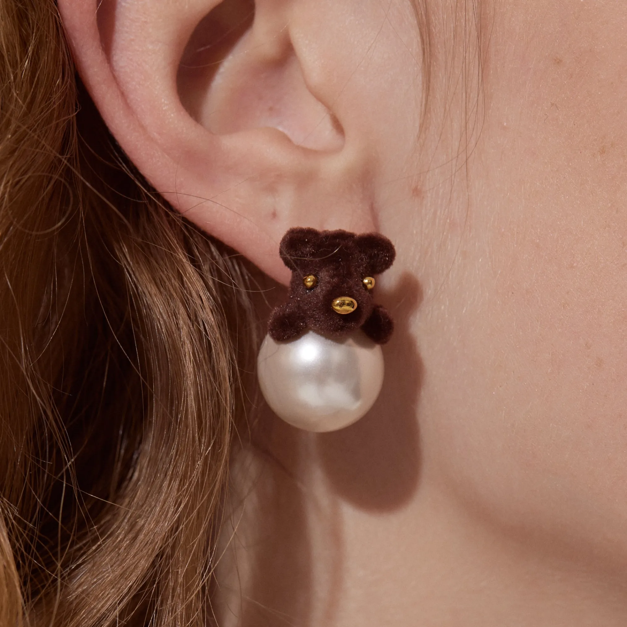 Paradise / Flocked Bear Pearl Earrings