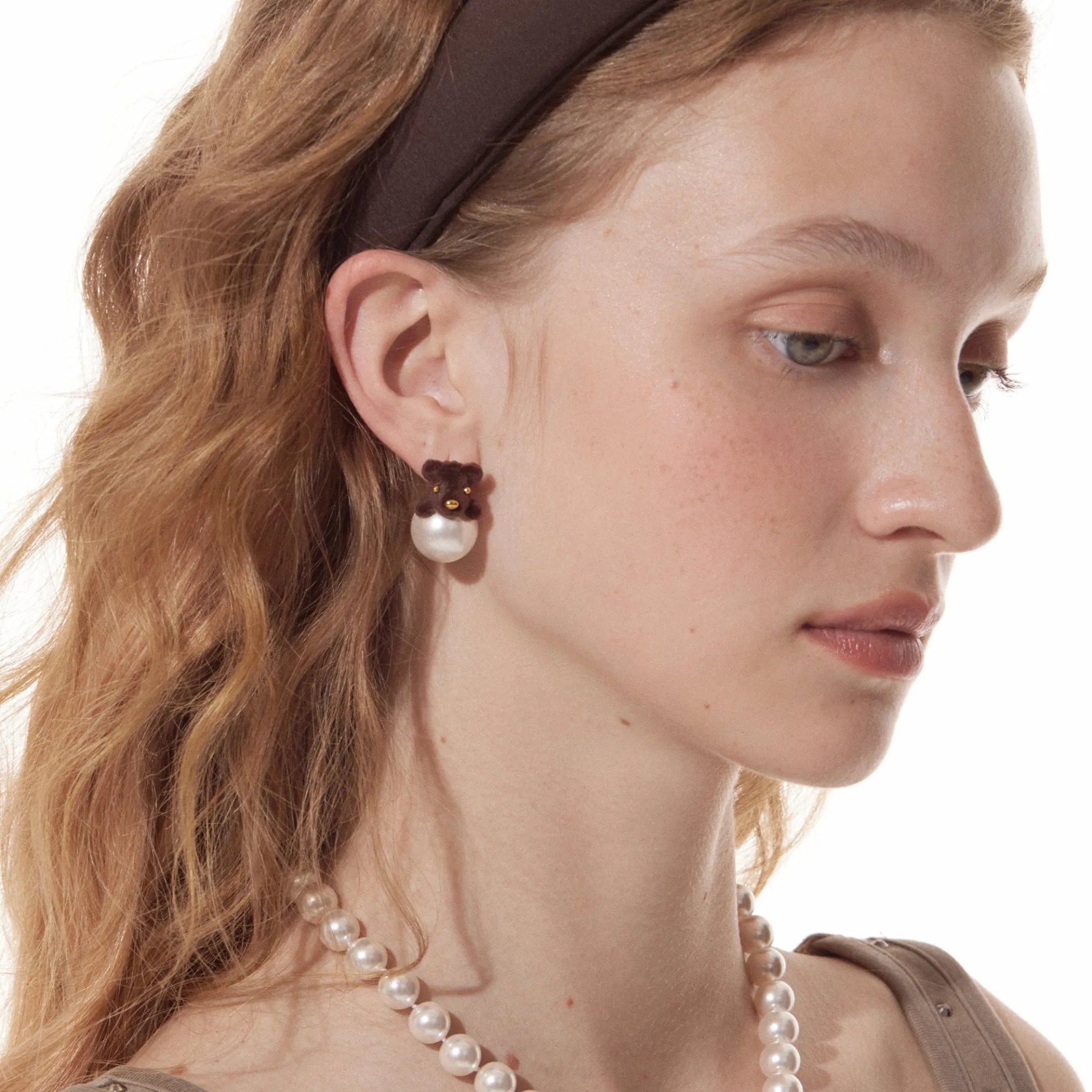 Paradise / Flocked Bear Pearl Earrings