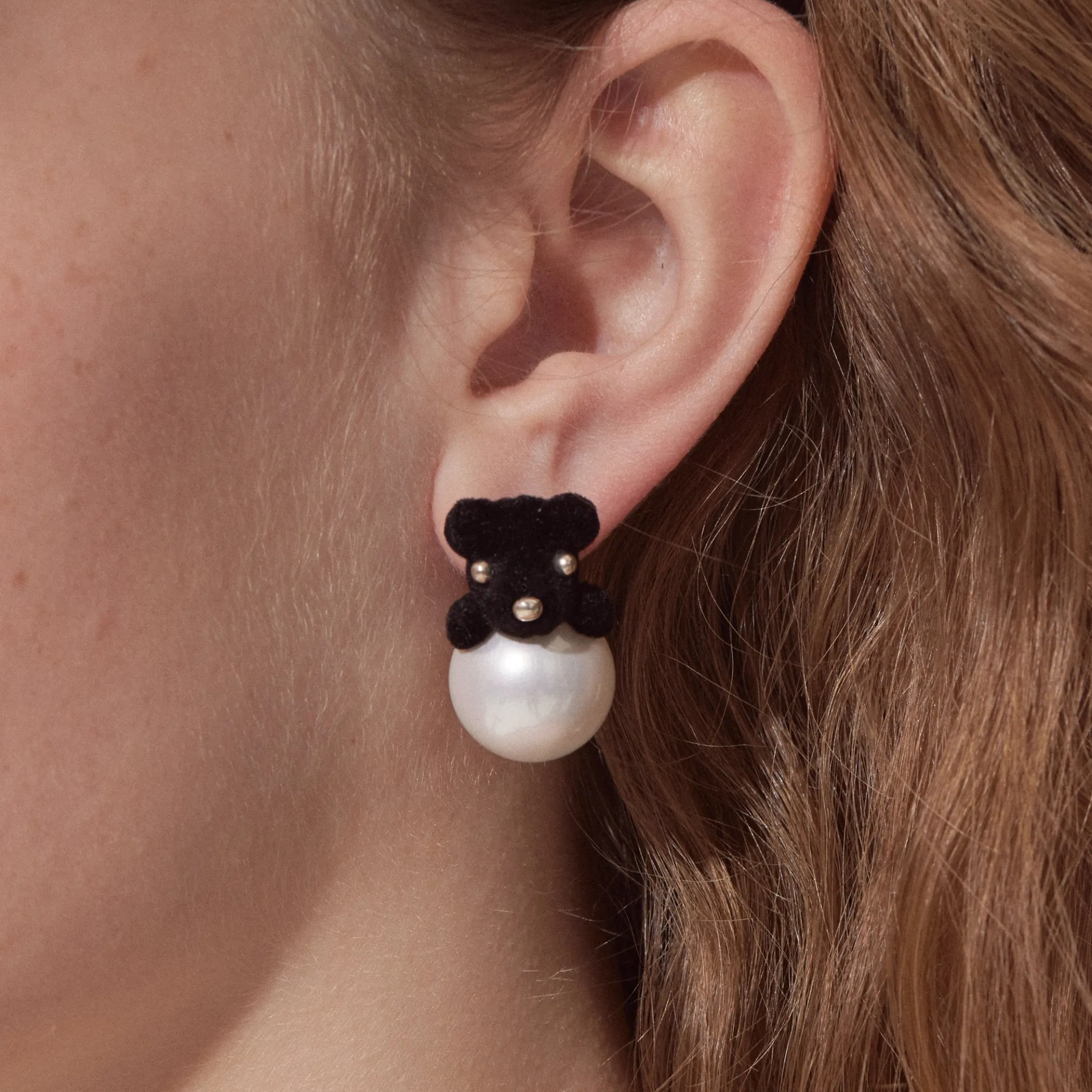 Paradise / Flocked Bear Pearl Earrings