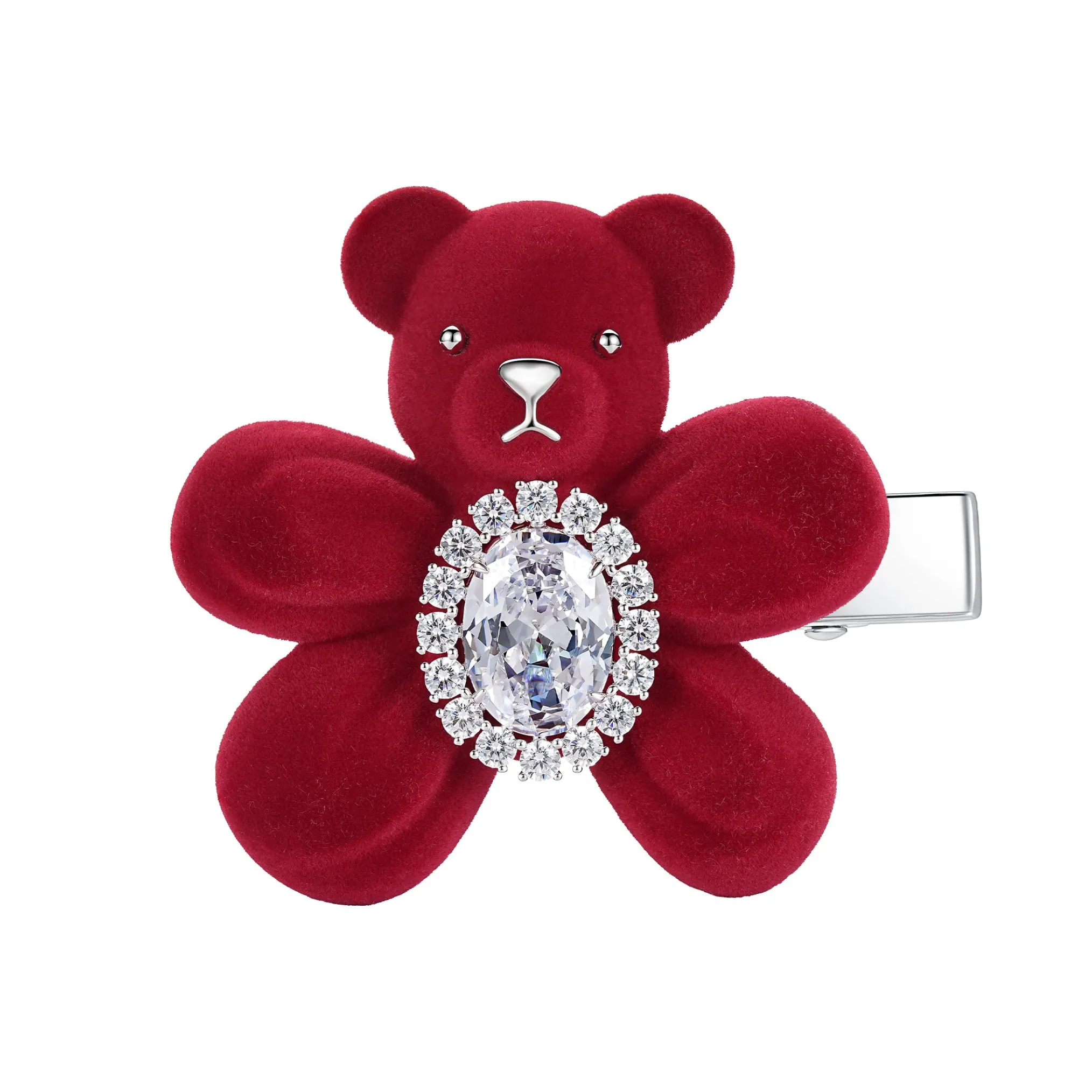 Paradise / Flocked Bear Gemstone Flower Hair Clip