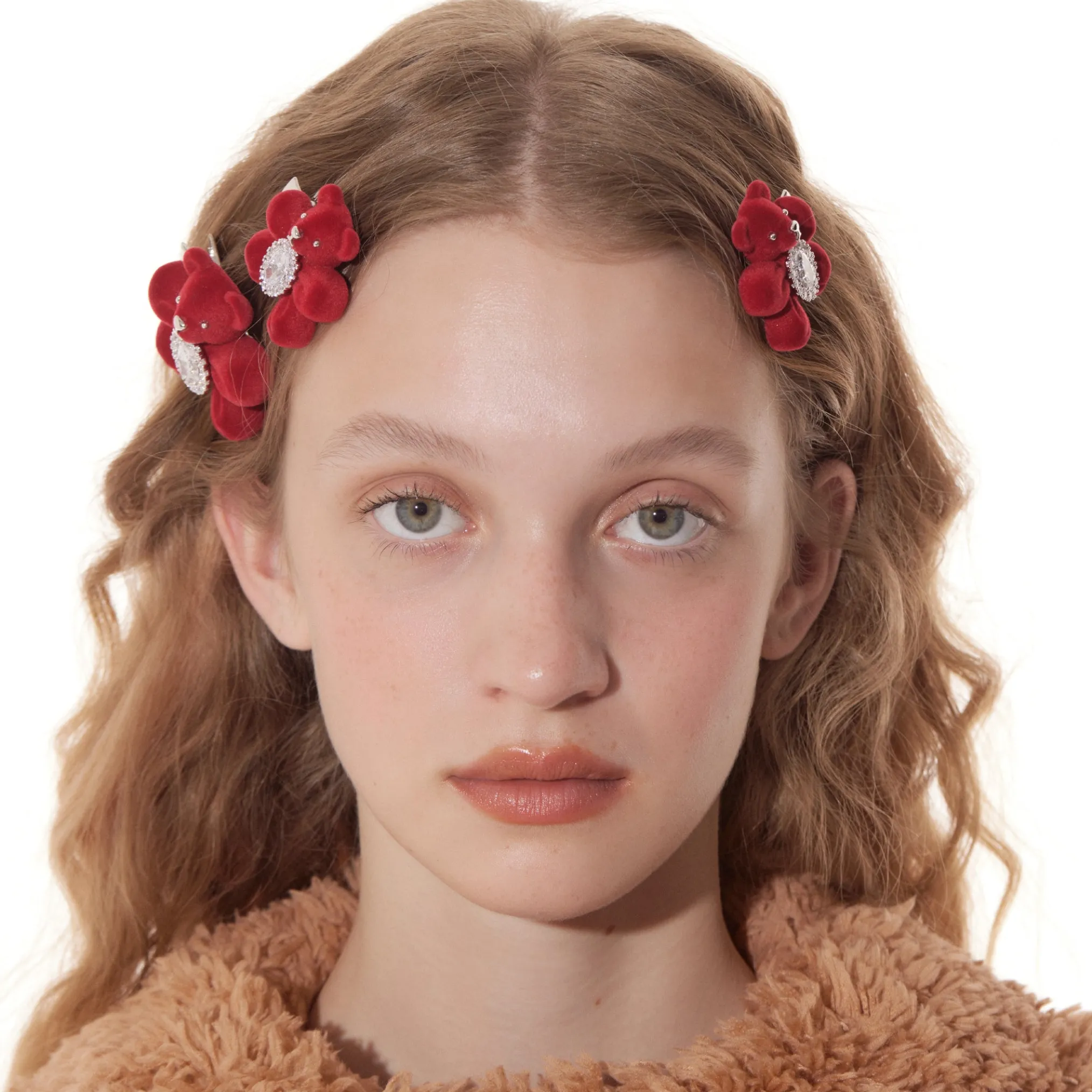 Paradise / Flocked Bear Gemstone Flower Hair Clip