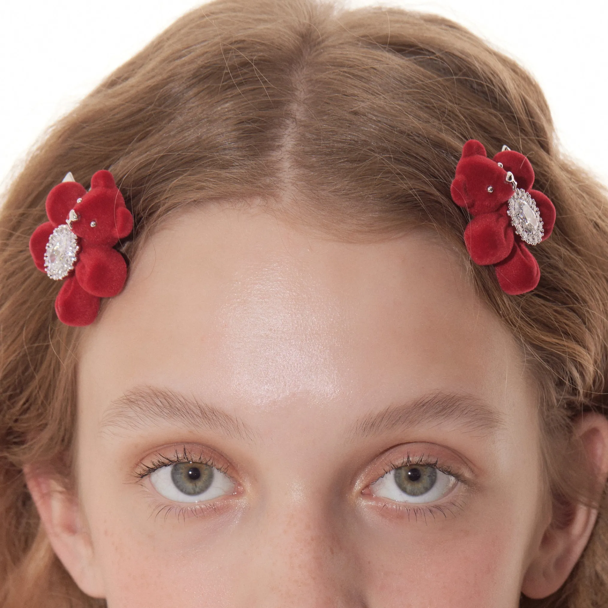 Paradise / Flocked Bear Gemstone Flower Hair Clip