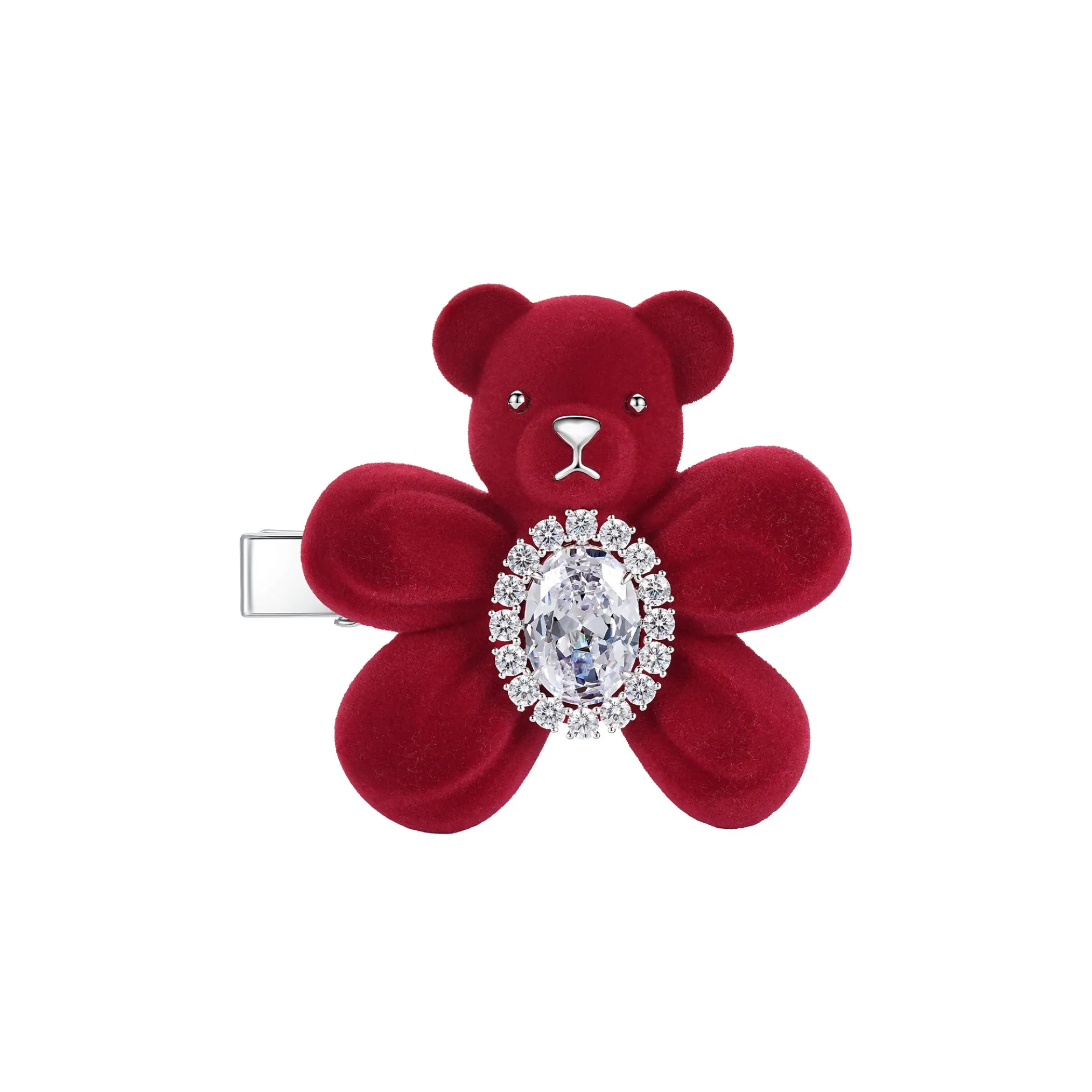 Paradise / Flocked Bear Gemstone Flower Hair Clip