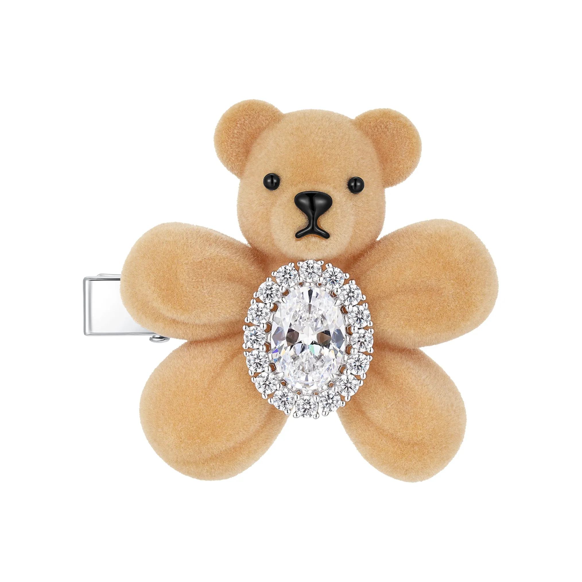 Paradise / Flocked Bear Gemstone Flower Hair Clip