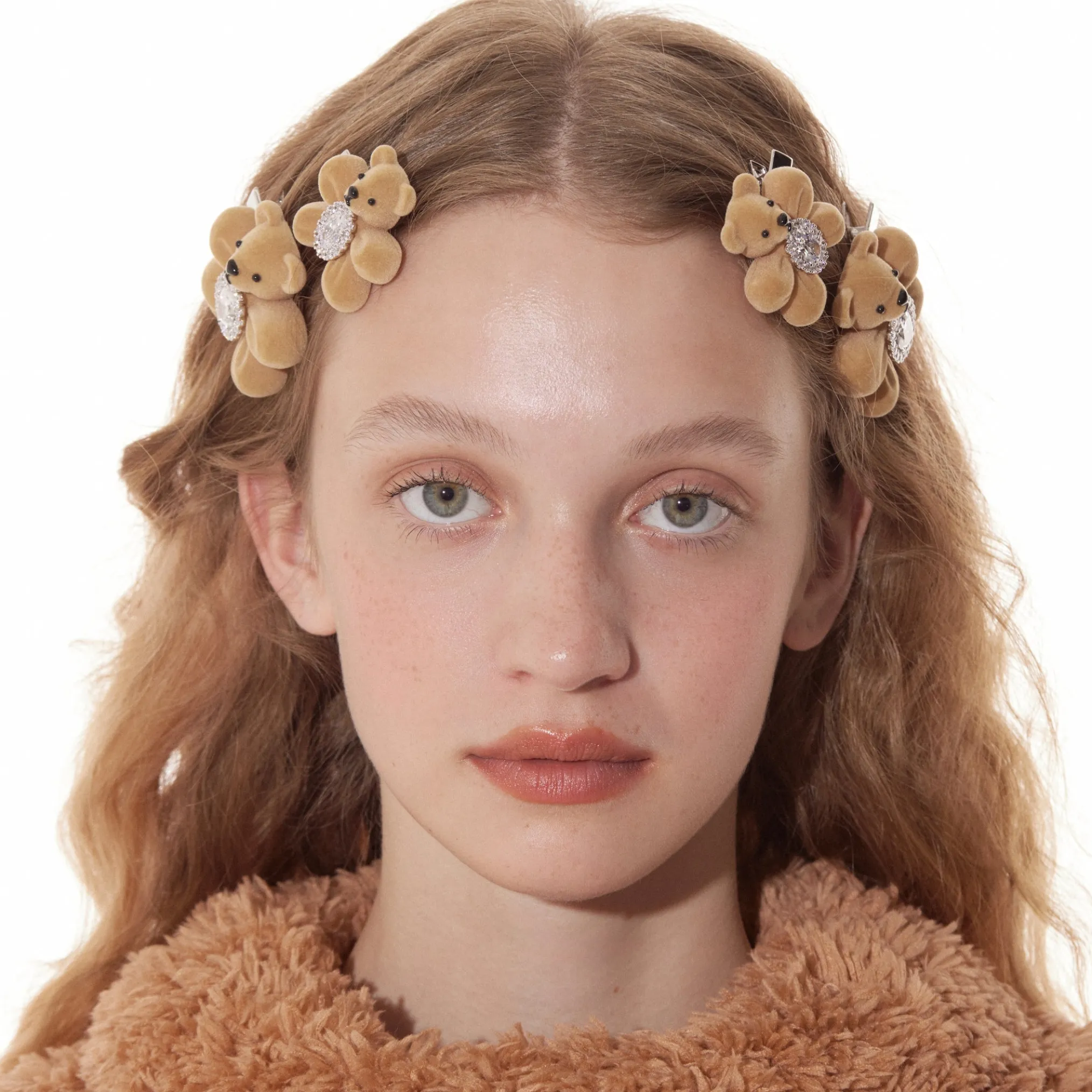 Paradise / Flocked Bear Gemstone Flower Hair Clip