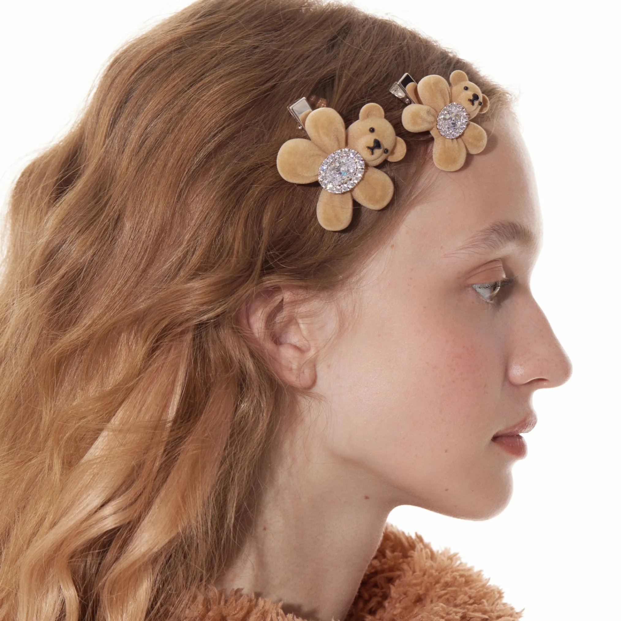 Paradise / Flocked Bear Gemstone Flower Hair Clip