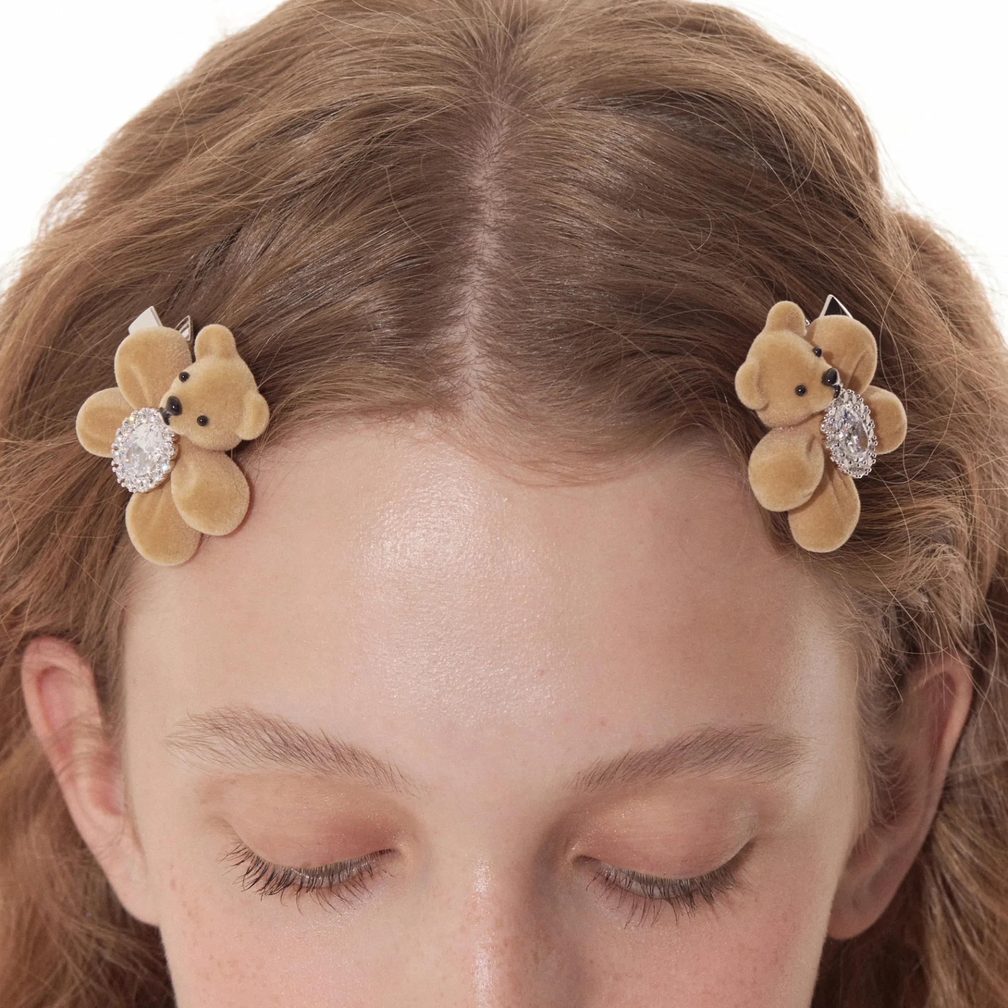 Paradise / Flocked Bear Gemstone Flower Hair Clip