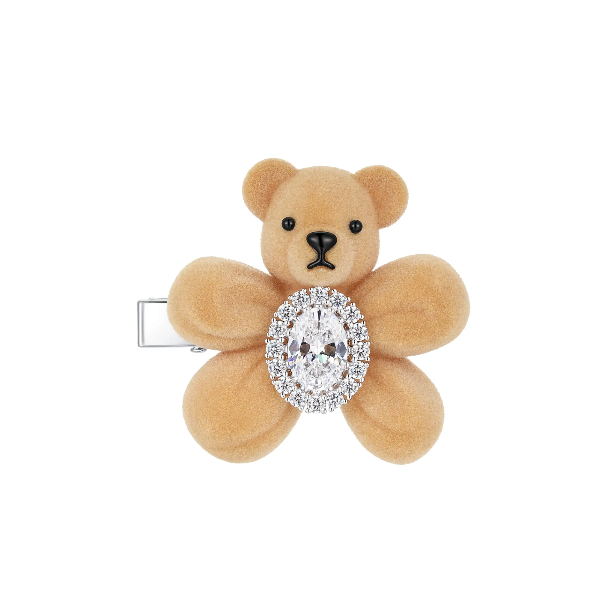 Paradise / Flocked Bear Gemstone Flower Hair Clip