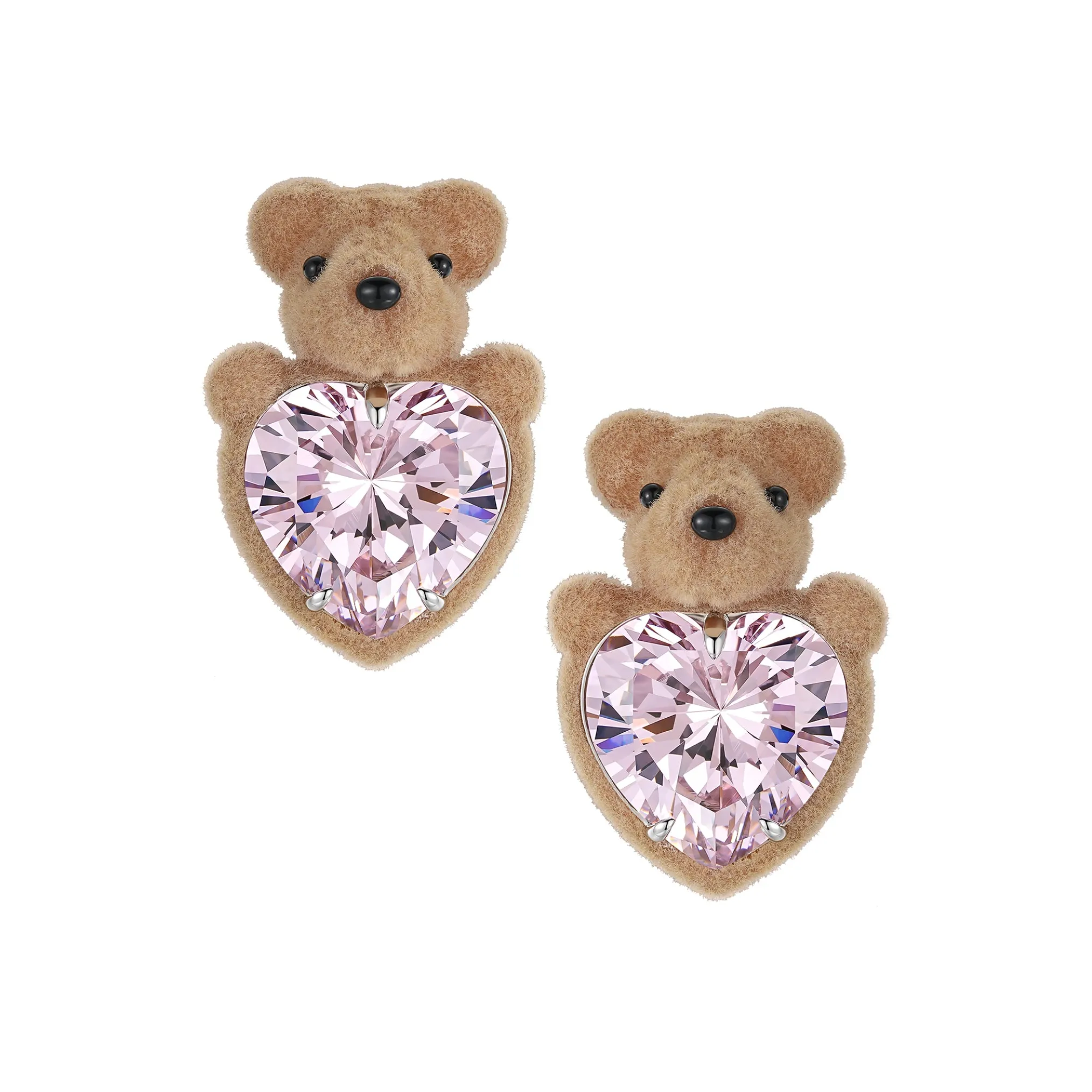 Paradise / Flocked Bear Head Heart Earring
