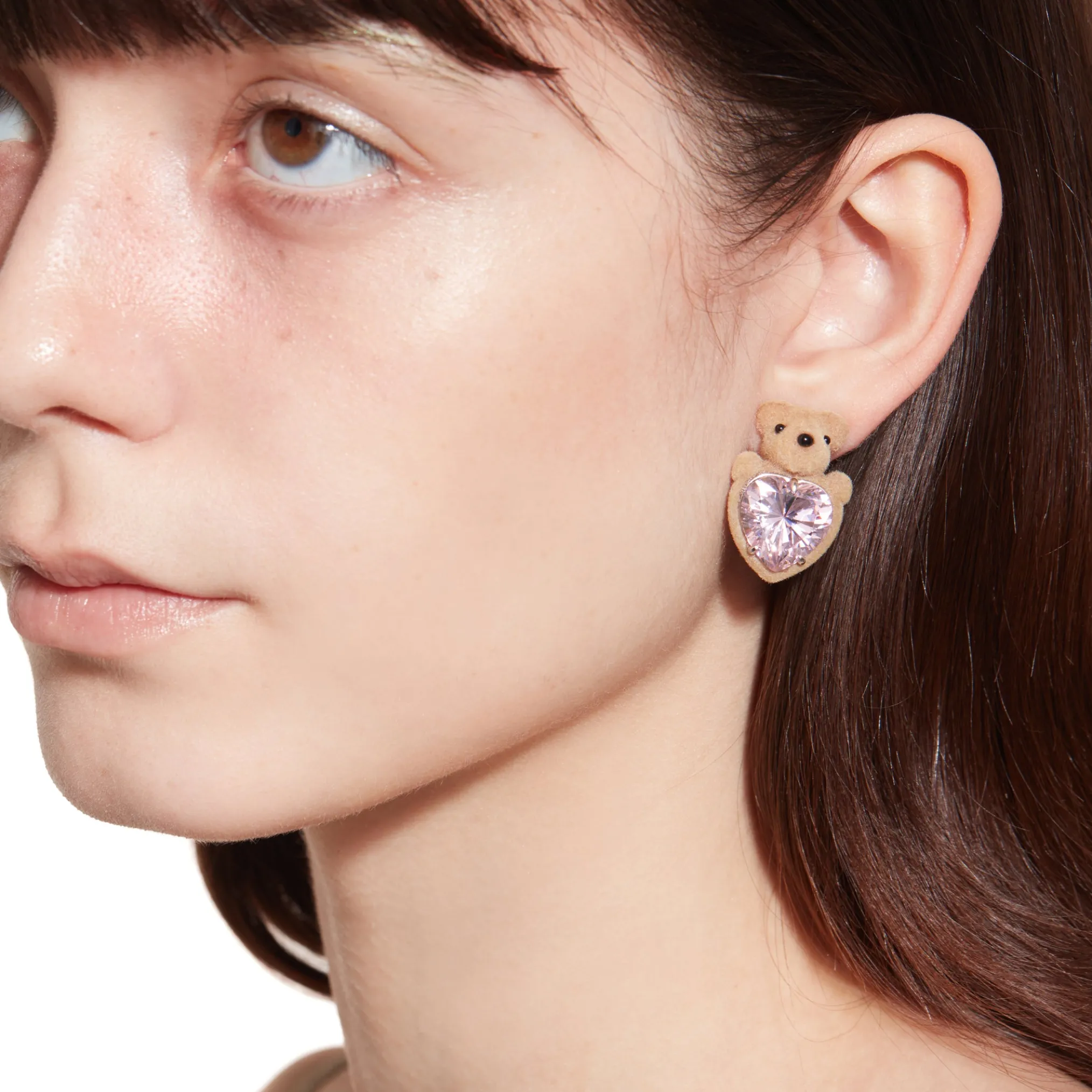 Paradise / Flocked Bear Head Heart Earring