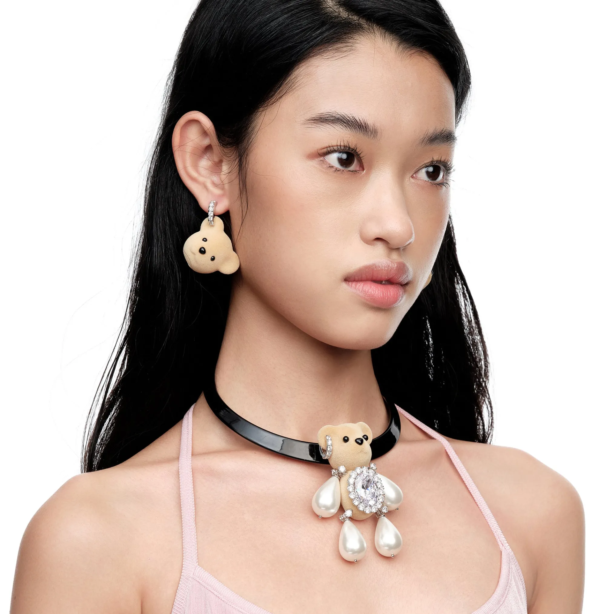 Paradise / Flocked Bear Head Gemstone Earring