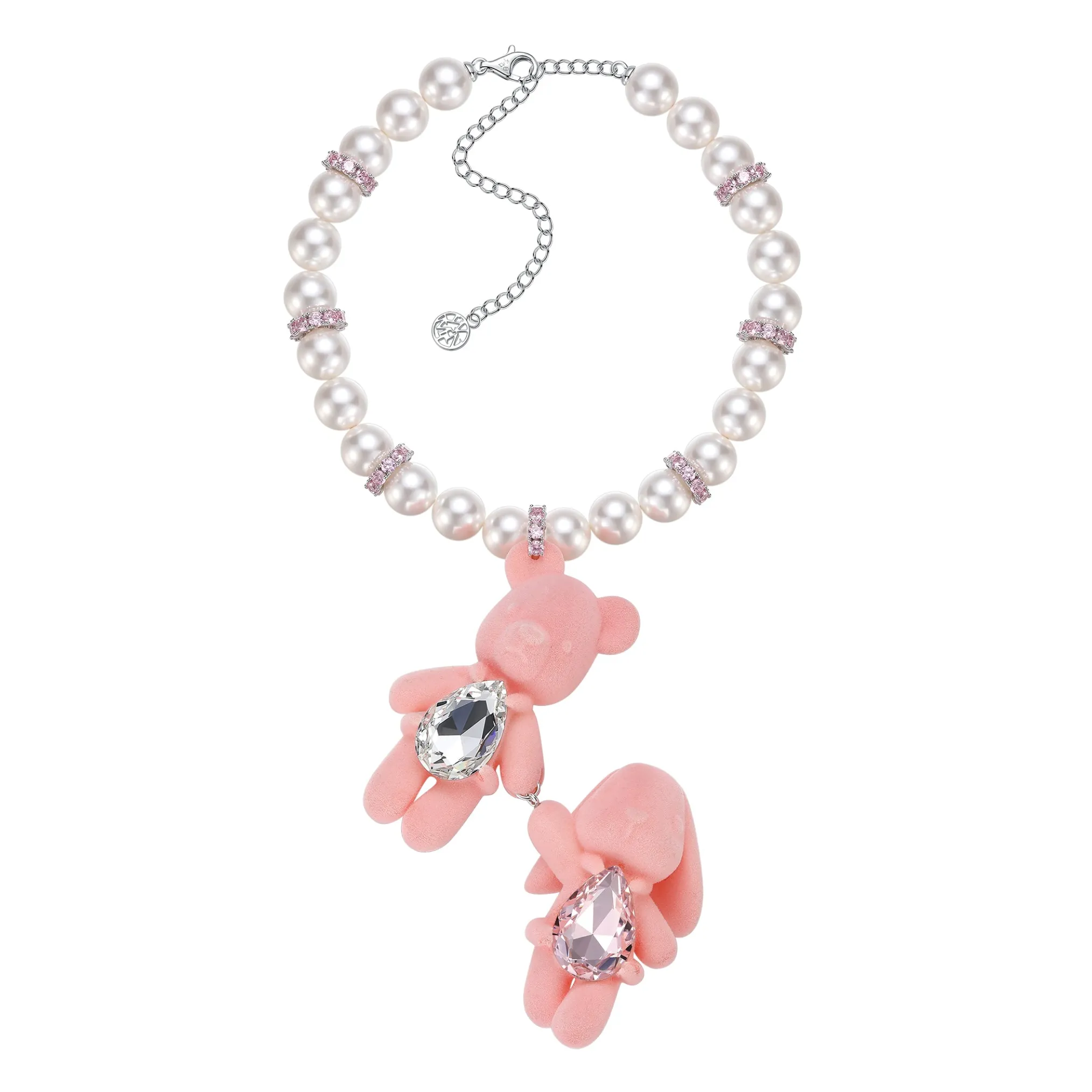 Paradise / Gemstone Bear Rabbit Holding Hands Pearl Necklace
