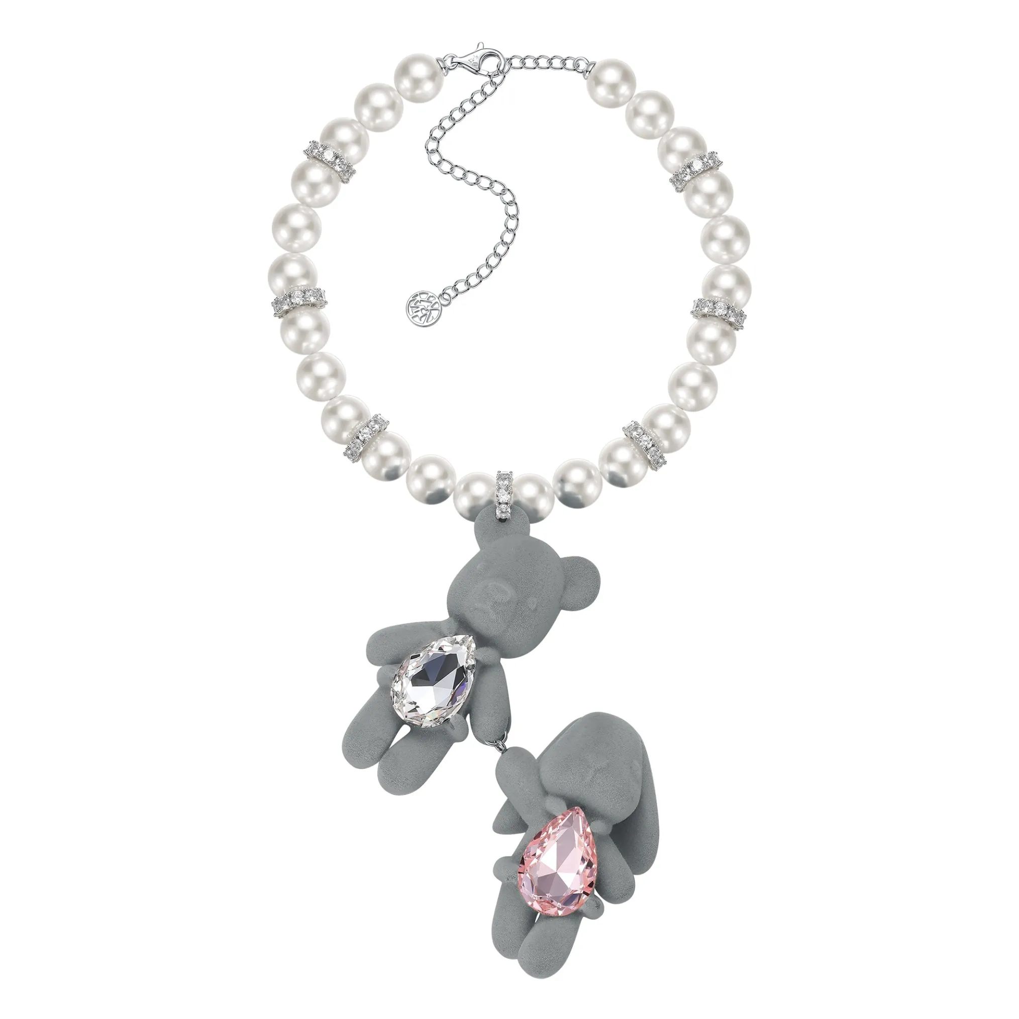 Paradise / Gemstone Bear Rabbit Holding Hands Pearl Necklace